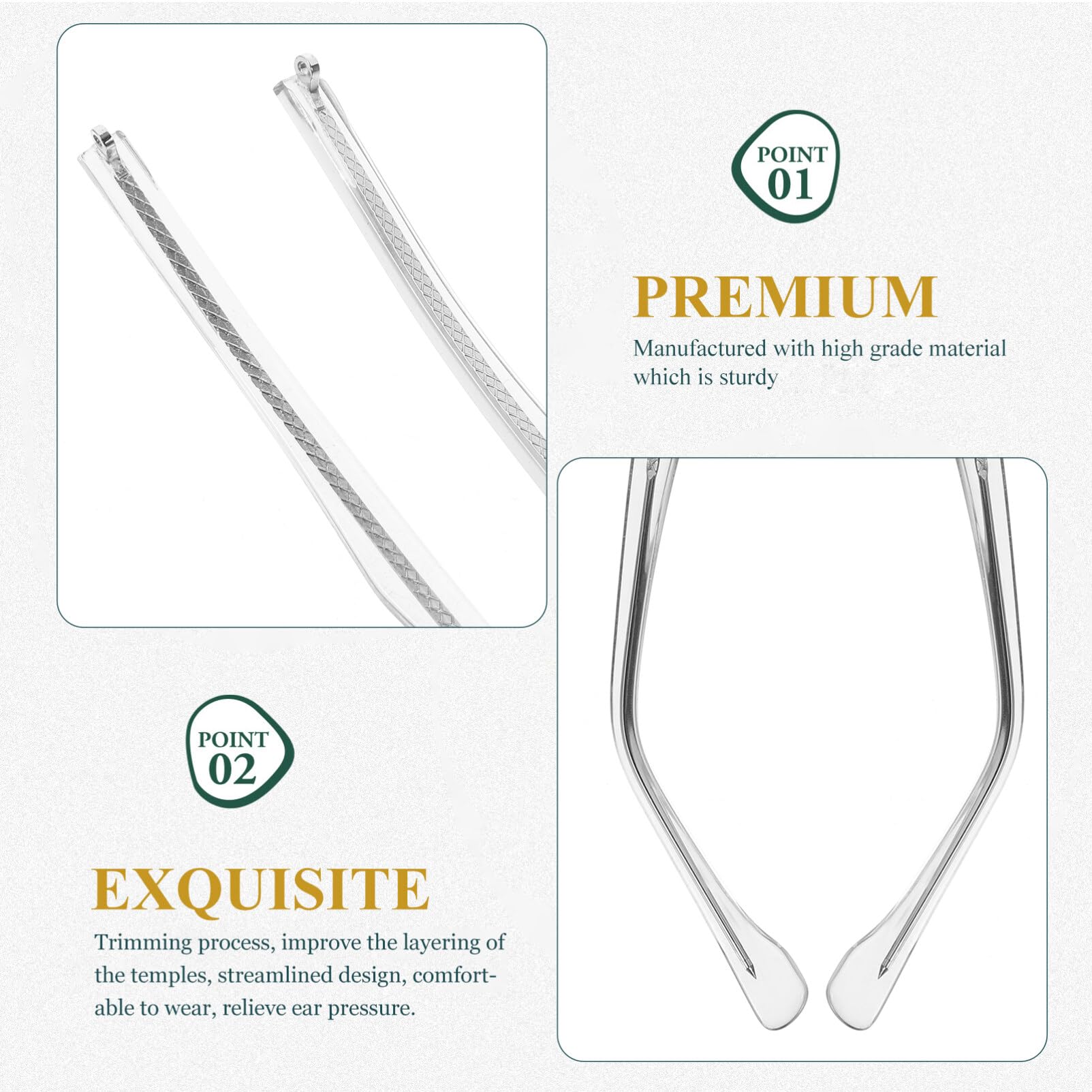 Healvian Universal Glasses Replacement Parts - 1 Pair of Eyeglass Temple Arms, Frame Ear Clips & Sleeves for Sunglasses & Optical Frames | Perfect for Repairing Broken Glasses at Home, Office or Travel