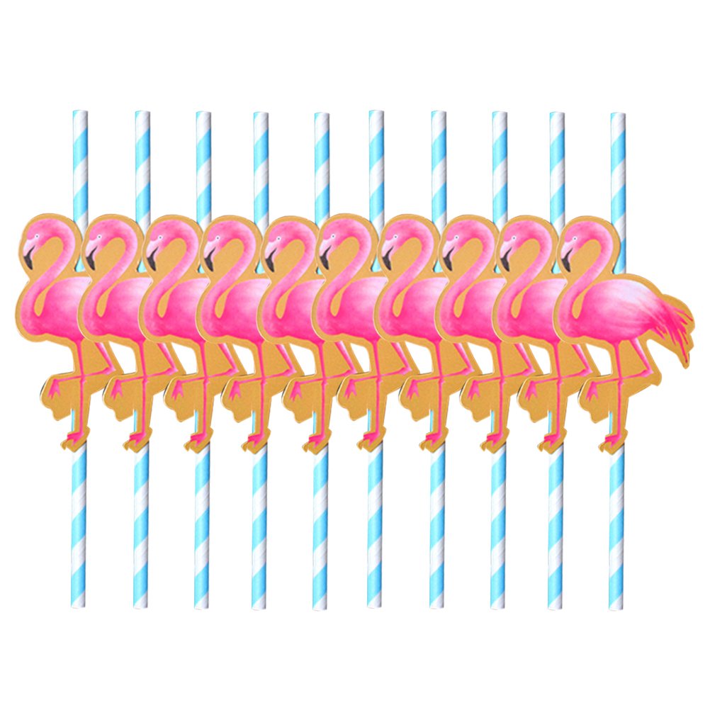 DOITOOL 10-Pack Flamingo Drinking Straws - Colorful Reusable Paper Straws for Cocktails, Smoothies, Iced Coffee & Milk - Perfect for Beach Parties, Luau Events & Tropical Themed Drinks