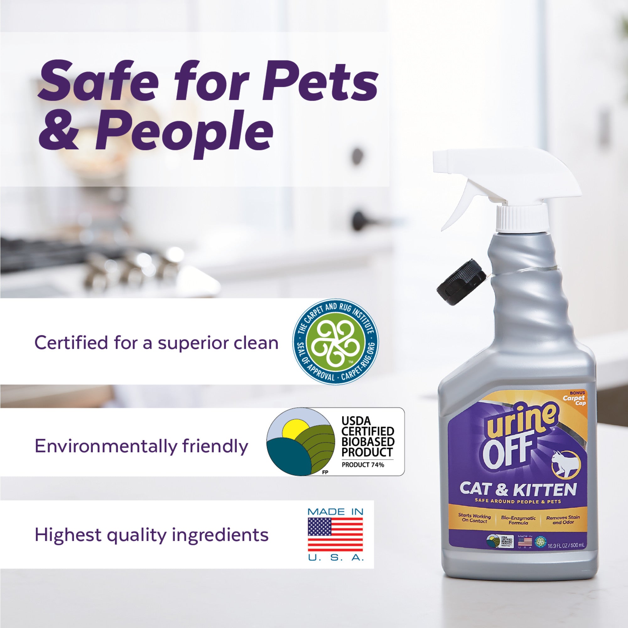 Best Cat & Kitten Stain & Odor Remover Spray - Eliminates Pet Accidents & Urine Smells - Safe for Carpets, Furniture & Litter Boxes - Perfect for Multi-Pet Homes & Training Kittens