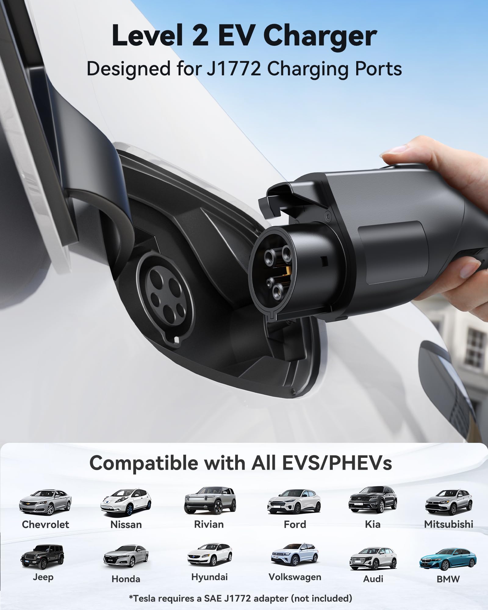 2025 Level 2 EV Charger (32Amp, 240V, NEMA 14-50P) - Portable Fast Charging Station with 25ft Cable & Holder | Smart Scheduled Charging | Compatible with All J1772 EVs & Hybrid Cars | Perfect for Home, Garage & Road Trips | Fast Charging Solution for Tesla, Nissan Leaf, Chevy Bolt & More