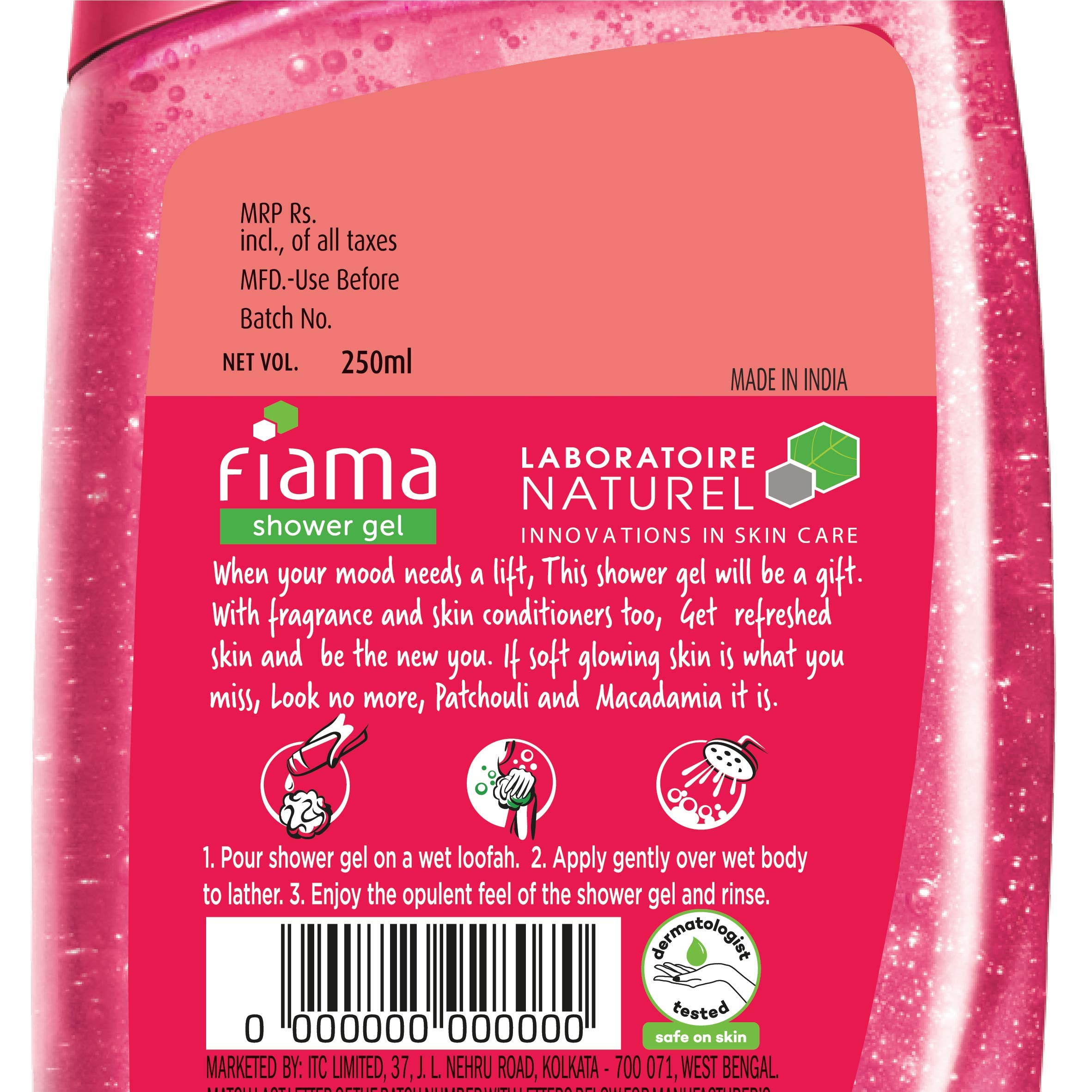 Fiama Patchouli & Macadamia Shower Gel with Blackcurrant & Bearberry - Moisturizing Body Wash with Skin Conditioners - 250ml (Pack of 2) - For Relaxing Bath & Daily Skincare Routine