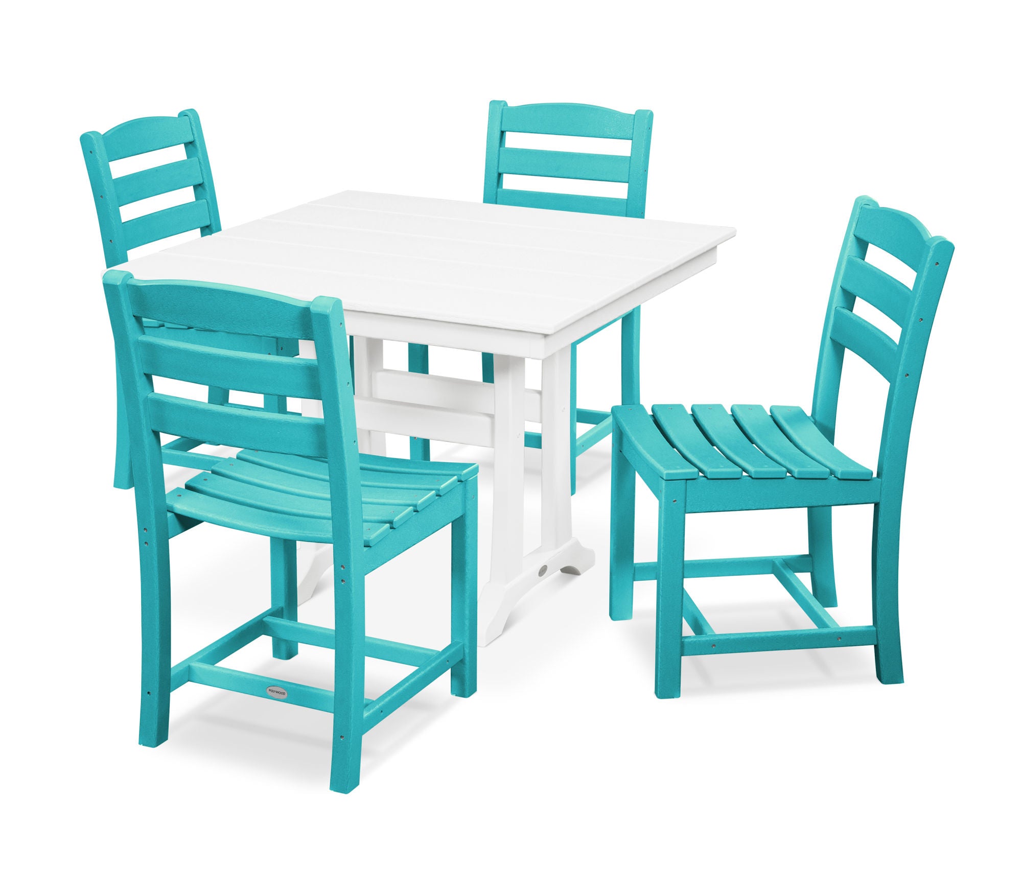 POLYWOOD La Casa Café 5-Piece Farmhouse Trestle Side Chair Dining Set - Outdoor Patio, Garden, and Backyard Furniture for Casual Dining and Entertaining