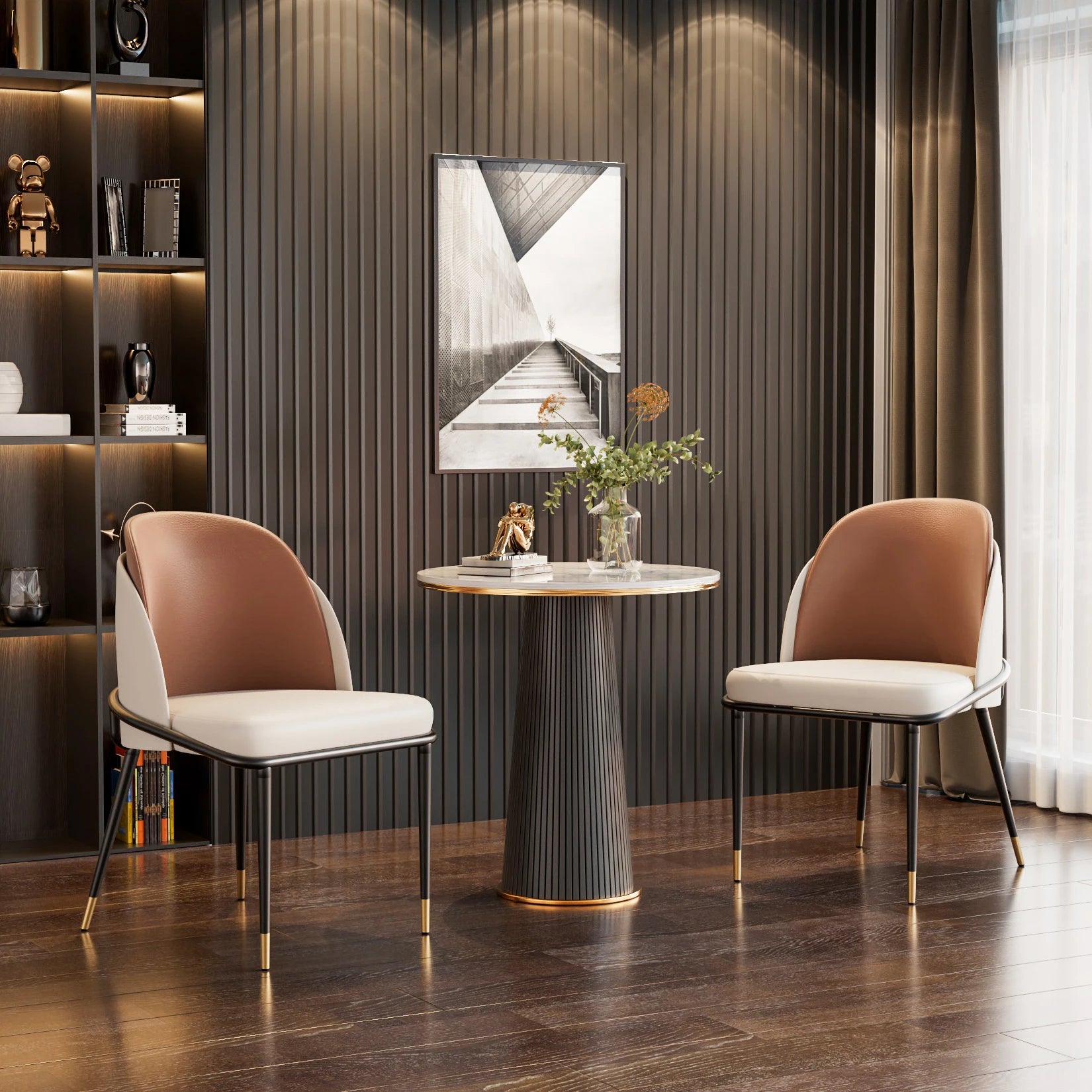 Luxury Faux Leather Dining Chairs Set of 2 - Modern PU Leather Accent Chairs for Kitchen, Dining Room & Office - Comfortable Mid-Century Style Seating for Home Decor & Entertaining