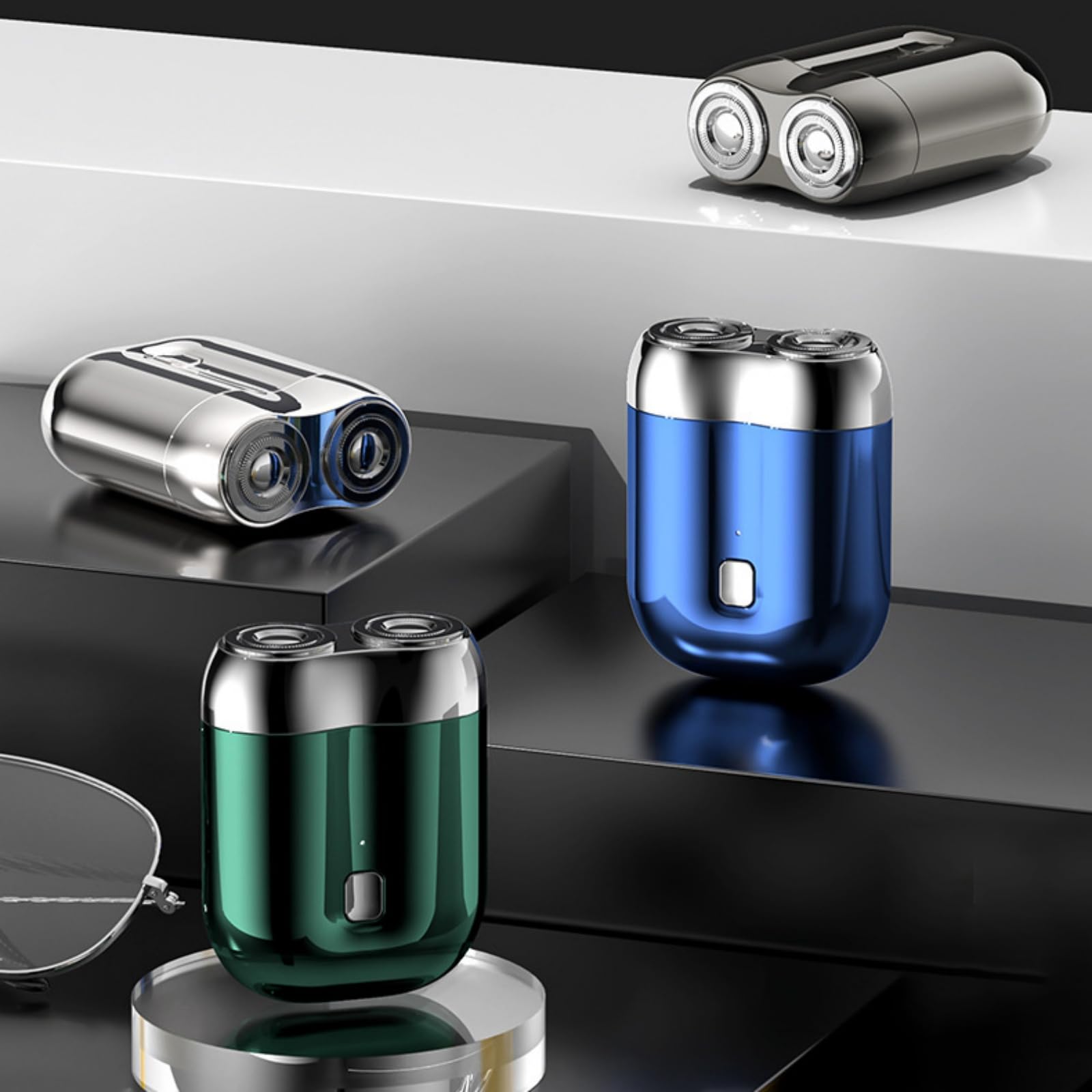 2025 New Mini Double Head Electric Shaver - Waterproof USB Rechargeable Razor for Women & Men | Portable Travel Shaver with Dual Heads | Perfect for Home, Office & Gym Use (Blue)