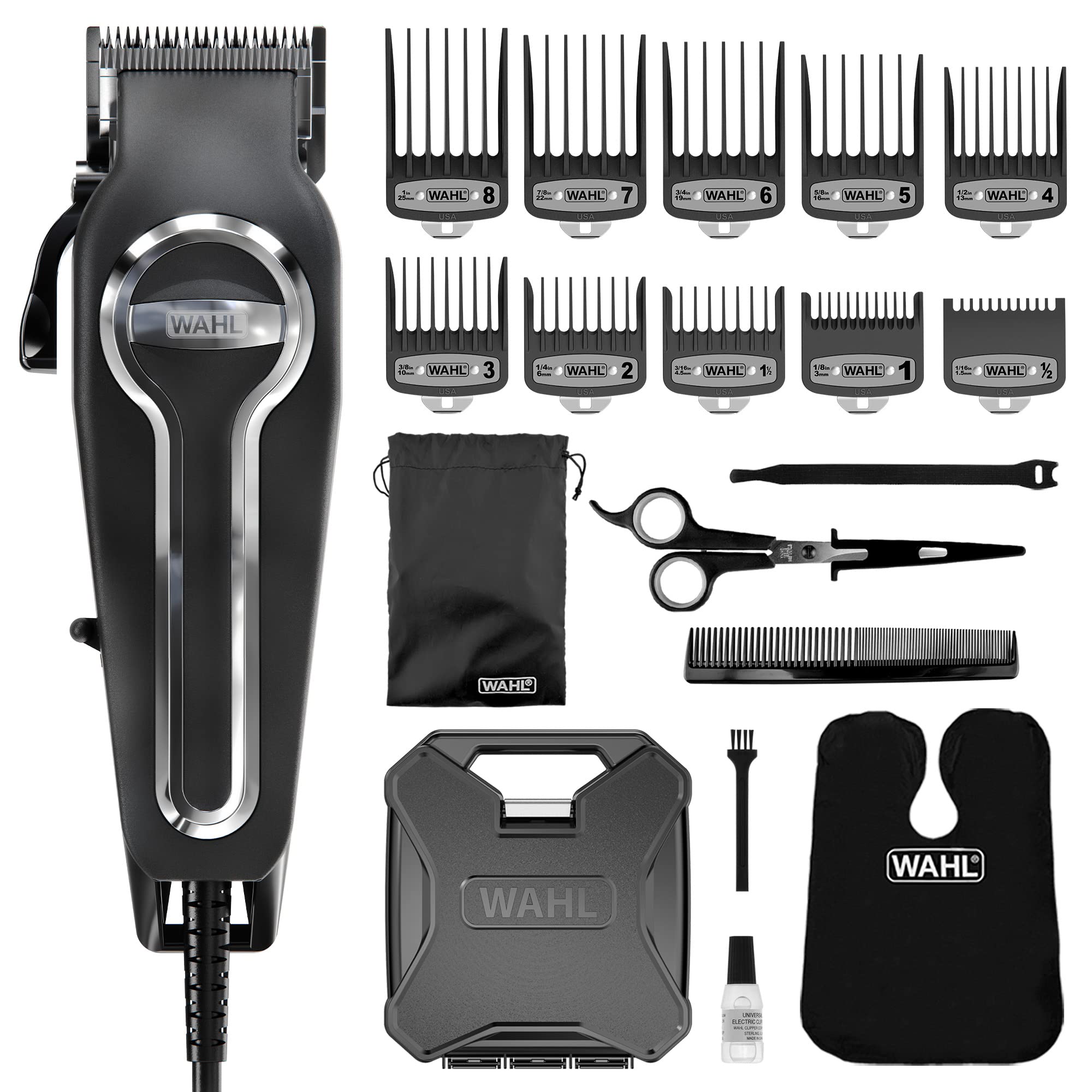 Wahl Elite Pro Hair Clipper for Men - Professional Corded Hair Trimmer with Premium Cutting Combs for DIY Haircuts, Buzz Cut, Fading & Head Shaving at Home | Durable Black Design for Barbers & Home Use