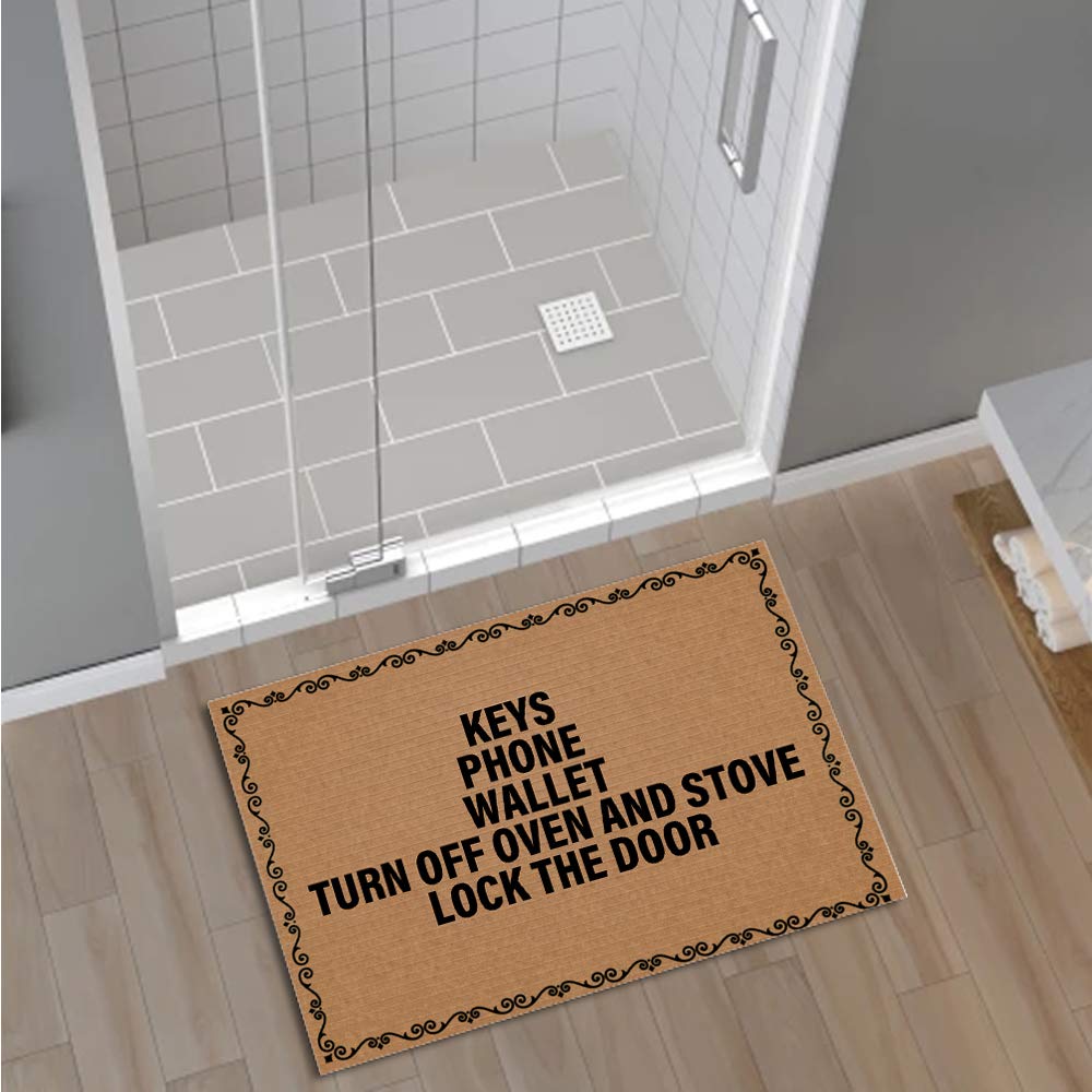 Jackey&Smith Non-Slip Front Door Mat with Reminder Design - Keys Phone Wallet Turn Off Oven Stove Lock Door - 23.6x15.7 Inch Waterproof Entryway Rug for Outdoor/Indoor Use - Perfect for Home, Apartment & Office Entrance