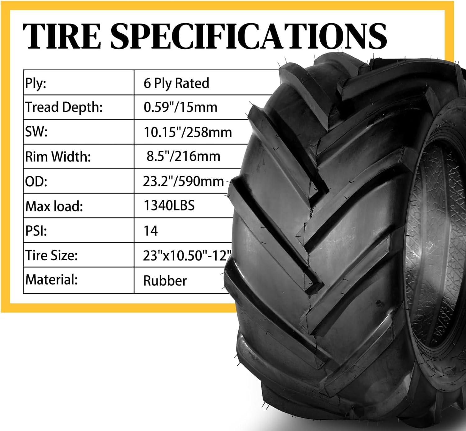 Motorhot 23x10.5-12 AG Tractor Tires - Heavy Duty 6 Ply Tubeless Lawn & Garden Tires (Set of 2) - 1760Lbs Max Load - Perfect for Riding Mowers, Agricultural Equipment & Outdoor Power Tools