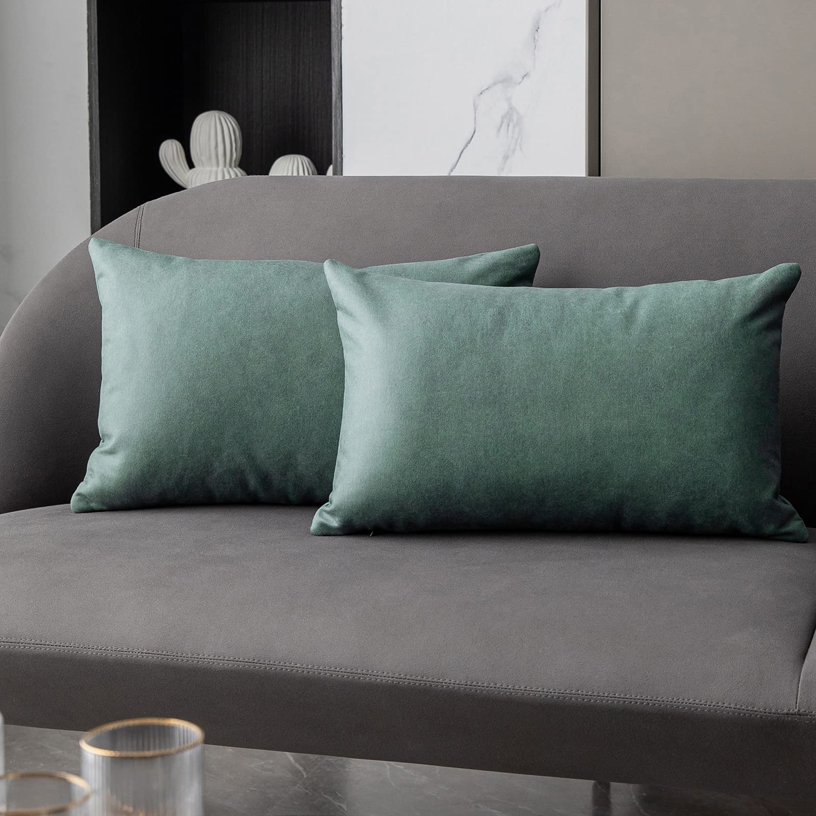 Anickal Aqua Lumbar Pillow Covers 12x20 Inch Set of 2 - Soft Faux Suede Decorative Throw Pillow Cases for Sofa, Couch, Bed - Modern Home Decor for Living Room & Bedroom - Perfect for Relaxation & Accent Styling
