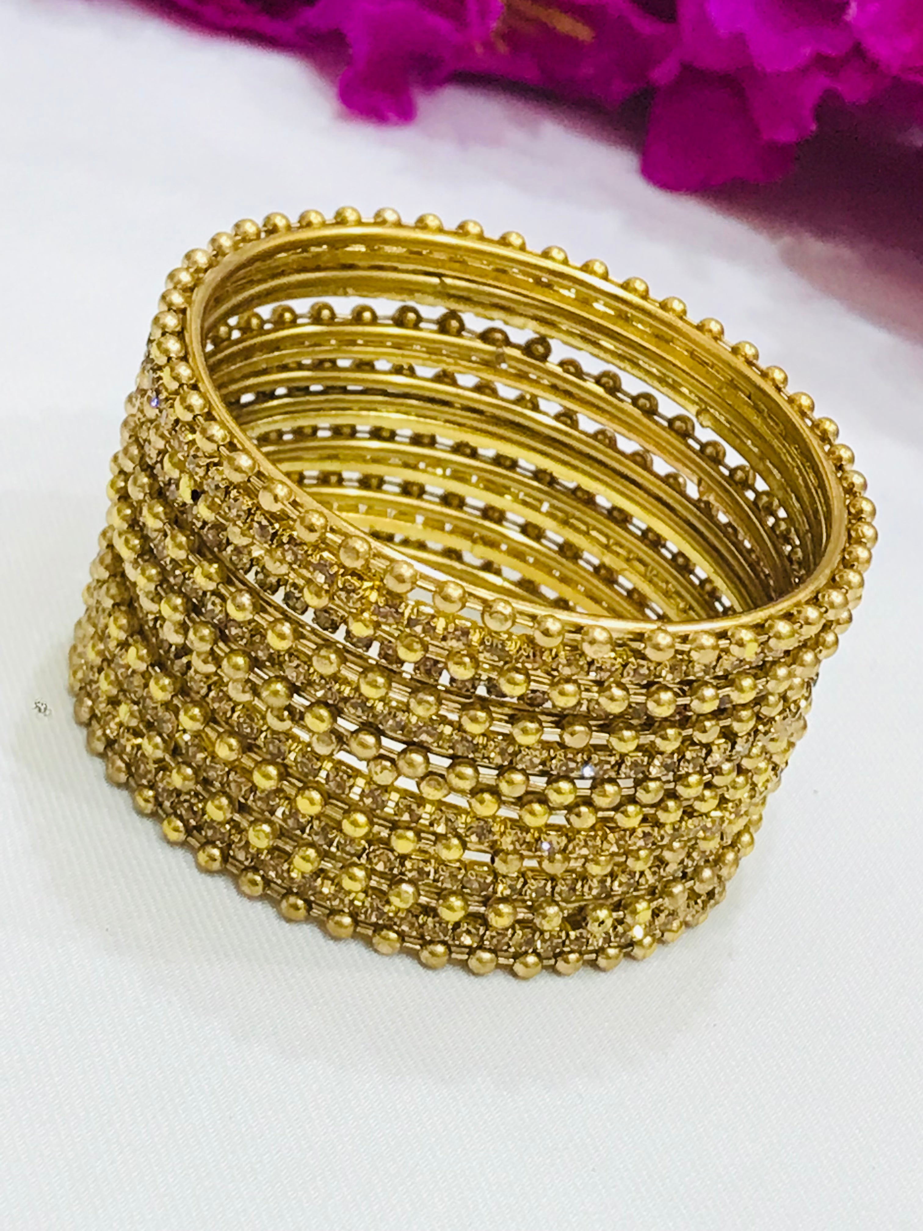 Elegant Gold-Tone Dot Design Metal Bangle Bracelet Set for Women & Girls - Perfect for Parties, Weddings & Everyday Fashion Accessories