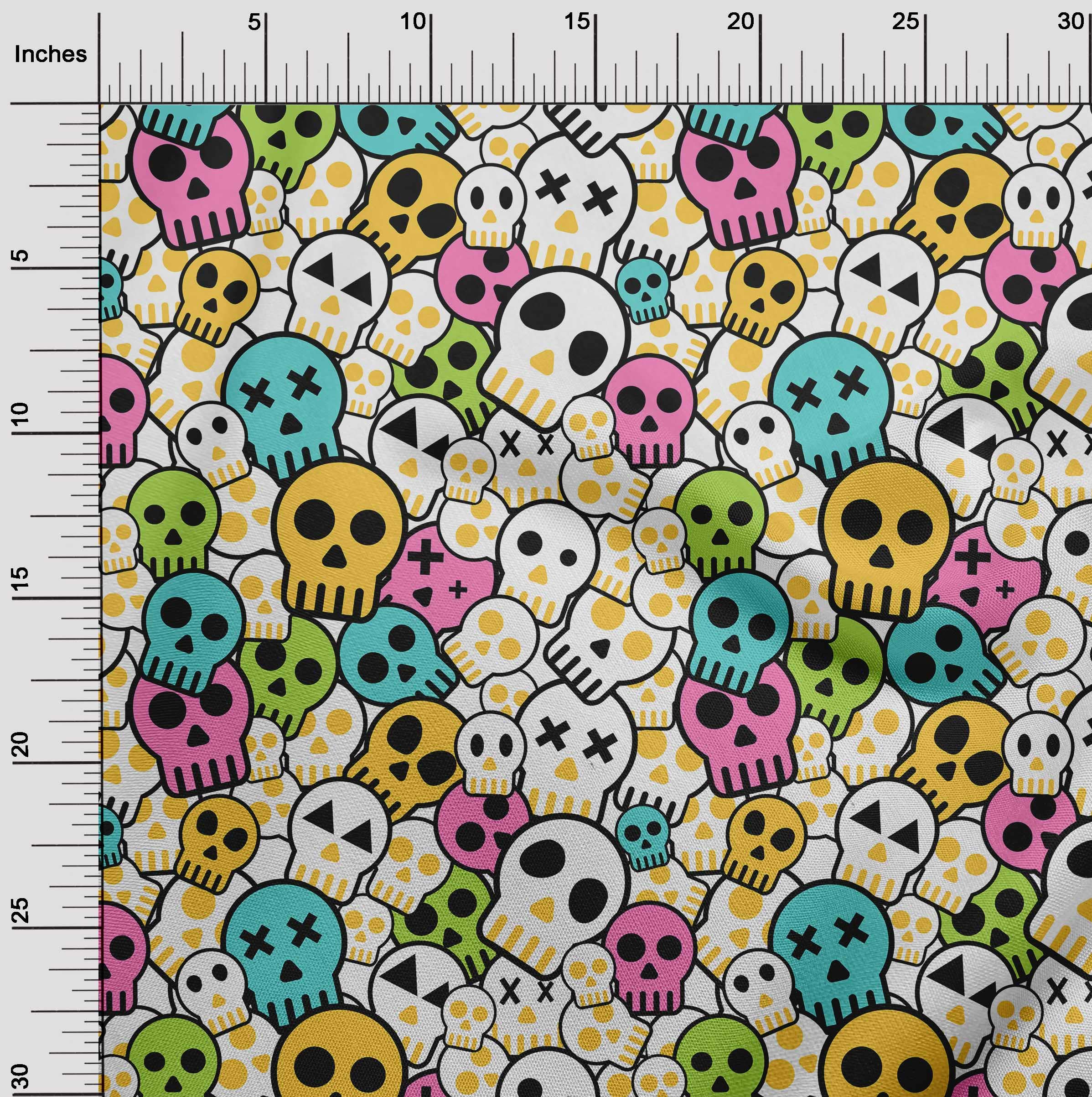 Premium 100% Cotton Poplin Twill White Skull Print Fabric - 56 Inches Wide - DIY Sewing Material for Clothing, Quilting & Home Decor Projects - Perfect for Halloween Costumes, Gothic Fashion & Crafting