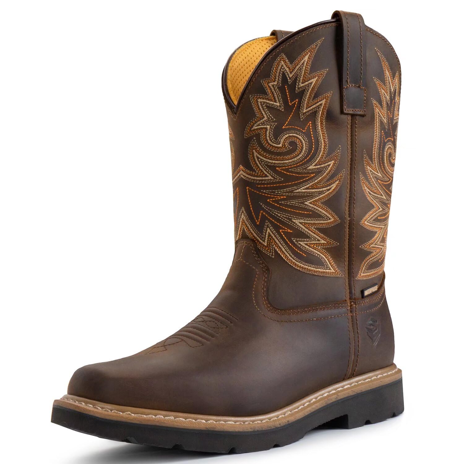 SUREWAY Men's Western Cowboy Boots - Waterproof Square Toe Work Boots, Soft Toe, Oil & Slip Resistant, Thick Leather, Rubber Sole, Comfortable Durable Work Shoes with Embroidered Design | Ideal for Ranch Work, Outdoor Activities & Country Style Fashion