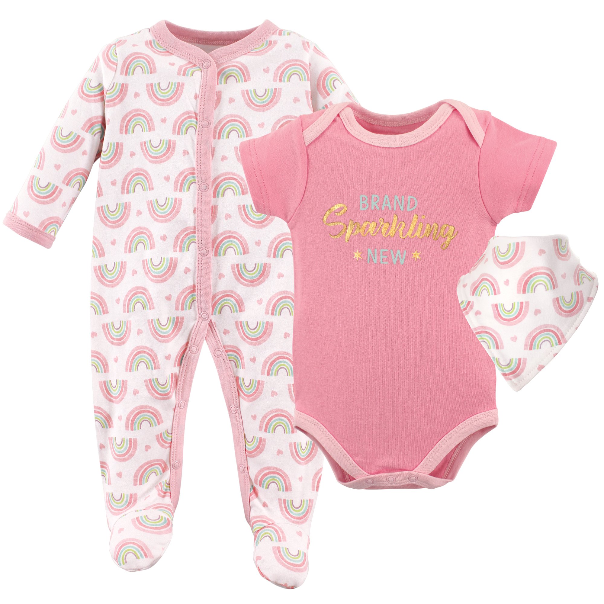 Luvable Friends Baby Sleep and Play Bodysuit with Bib Set - Soft Cotton Infant Onesie & Drool Bib for Newborns & Toddlers - Perfect for Nursery, Daycare & Family Outings