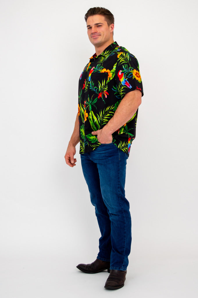 Dinosaur Print T-Shirt for Men & Women | Parrot Design | Eco-Friendly Woven Bamboo Fabric | Casual Wear & Outdoor Activities