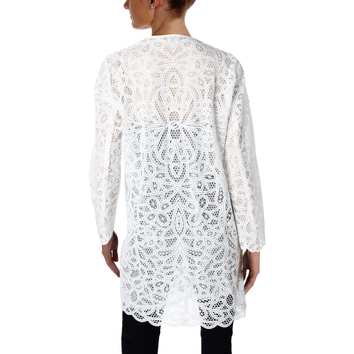Lauren Ralph Lauren Women's Petites Lace Open Front Duster Top in White - Elegant Lace Cardigan for Casual Outfits & Office Wear