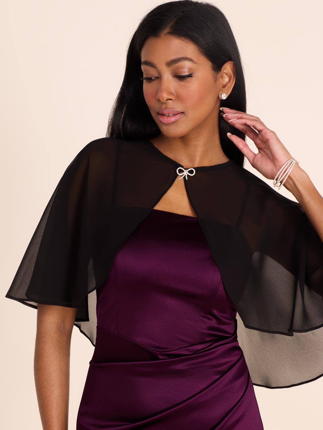 Elegant Chiffon Cape Bolero with Bow - Women's Fashion Shawl for Weddings, Parties & Evening Events