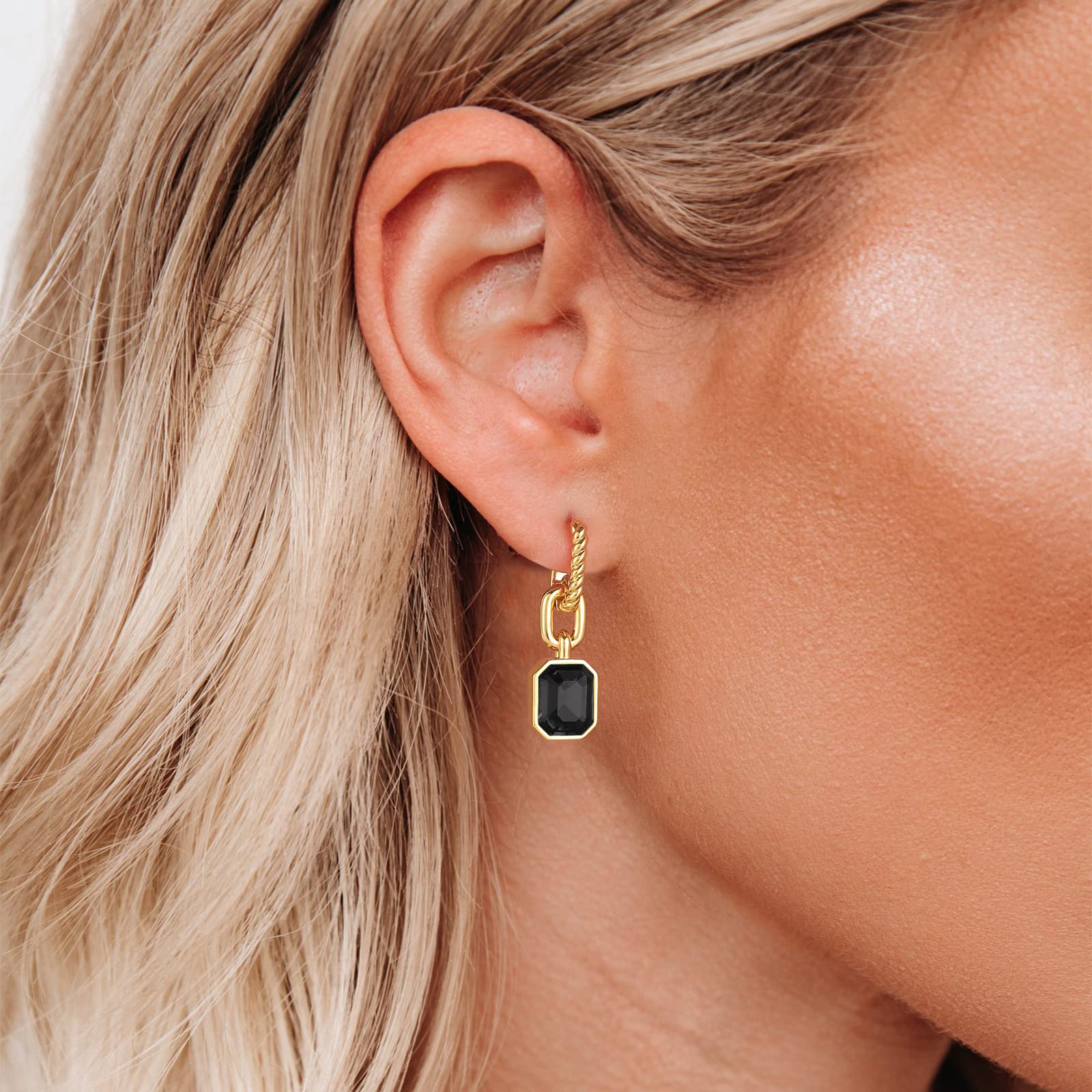 18K Gold Plated Crystal Hoop Earrings for Women - Trendy Emerald Green & Black Dangling Earrings | Elegant Jewelry Gift for Mother, Wife, Girlfriend | Perfect for Parties, Weddings & Special Occasions