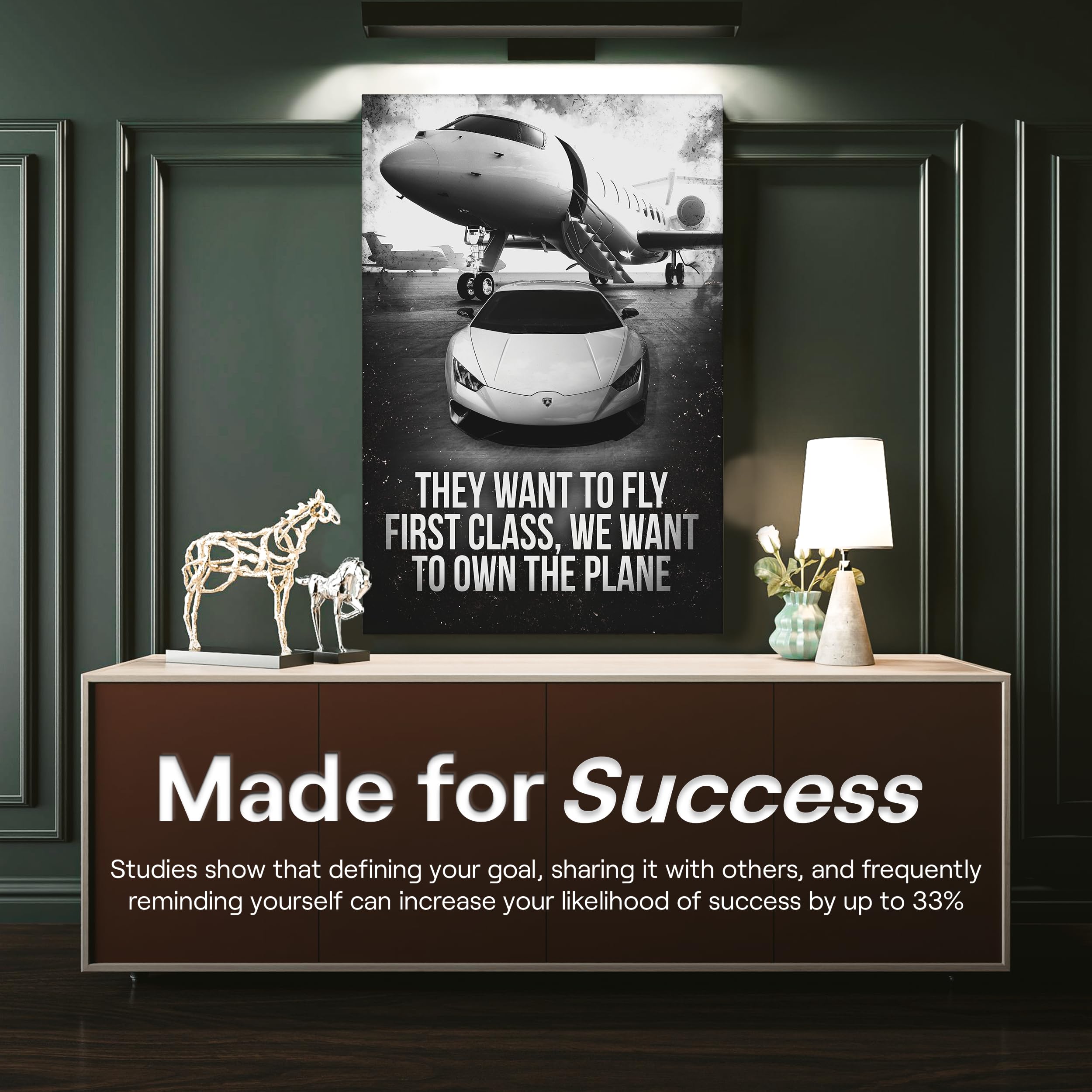 Motivational Wall Art for Office & Home - Inspirational Quote Poster for Lamborghini & Private Jet Enthusiasts (24x18 in) - Perfect for Man Cave, Office Decor & Automotive Lover Gifts