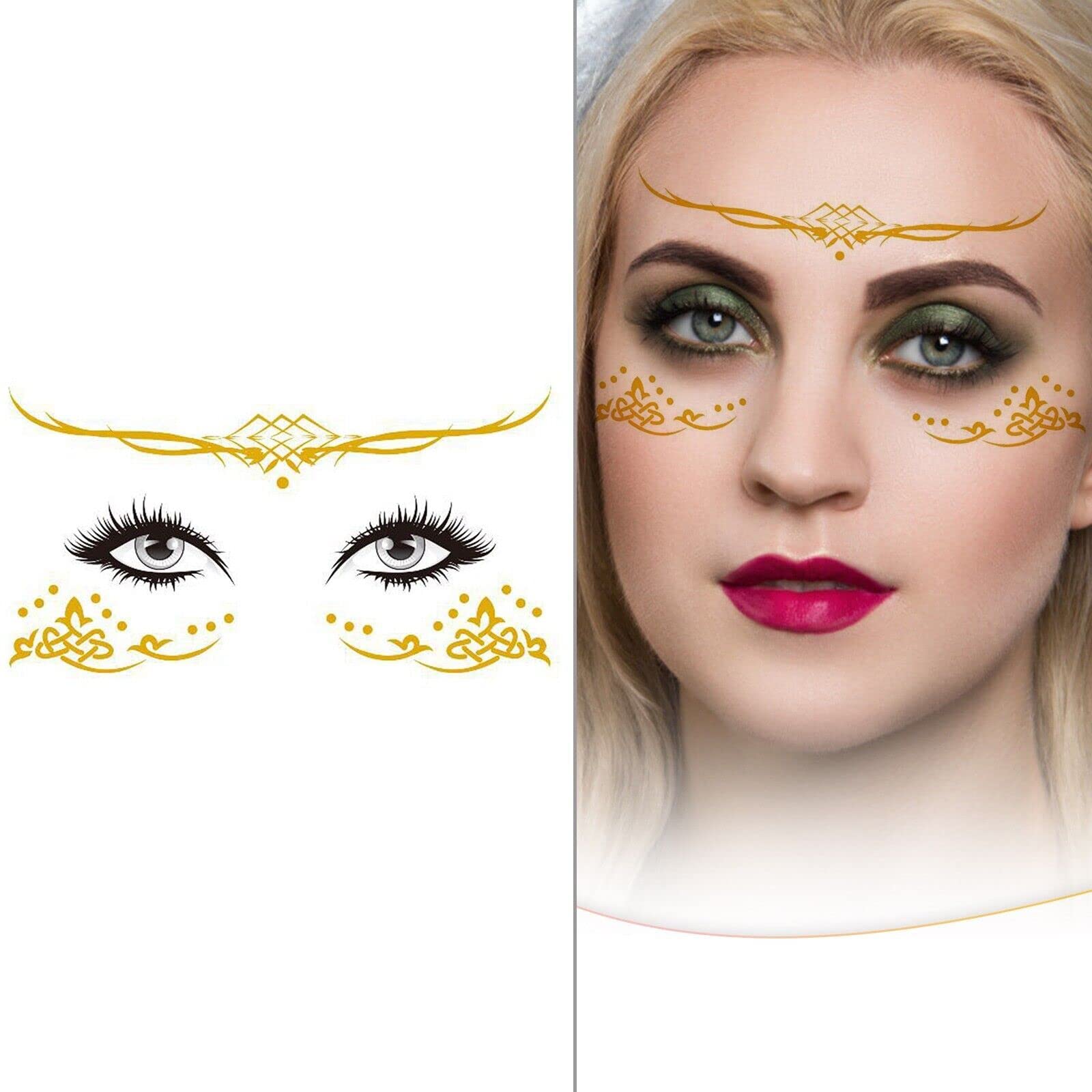Golden Temporary Face Tattoos for Freckles - Natural Looking, Easy to Apply & Remove, Long Lasting | Perfect for Halloween, Cosplay, Music Festivals & Selfie Looks