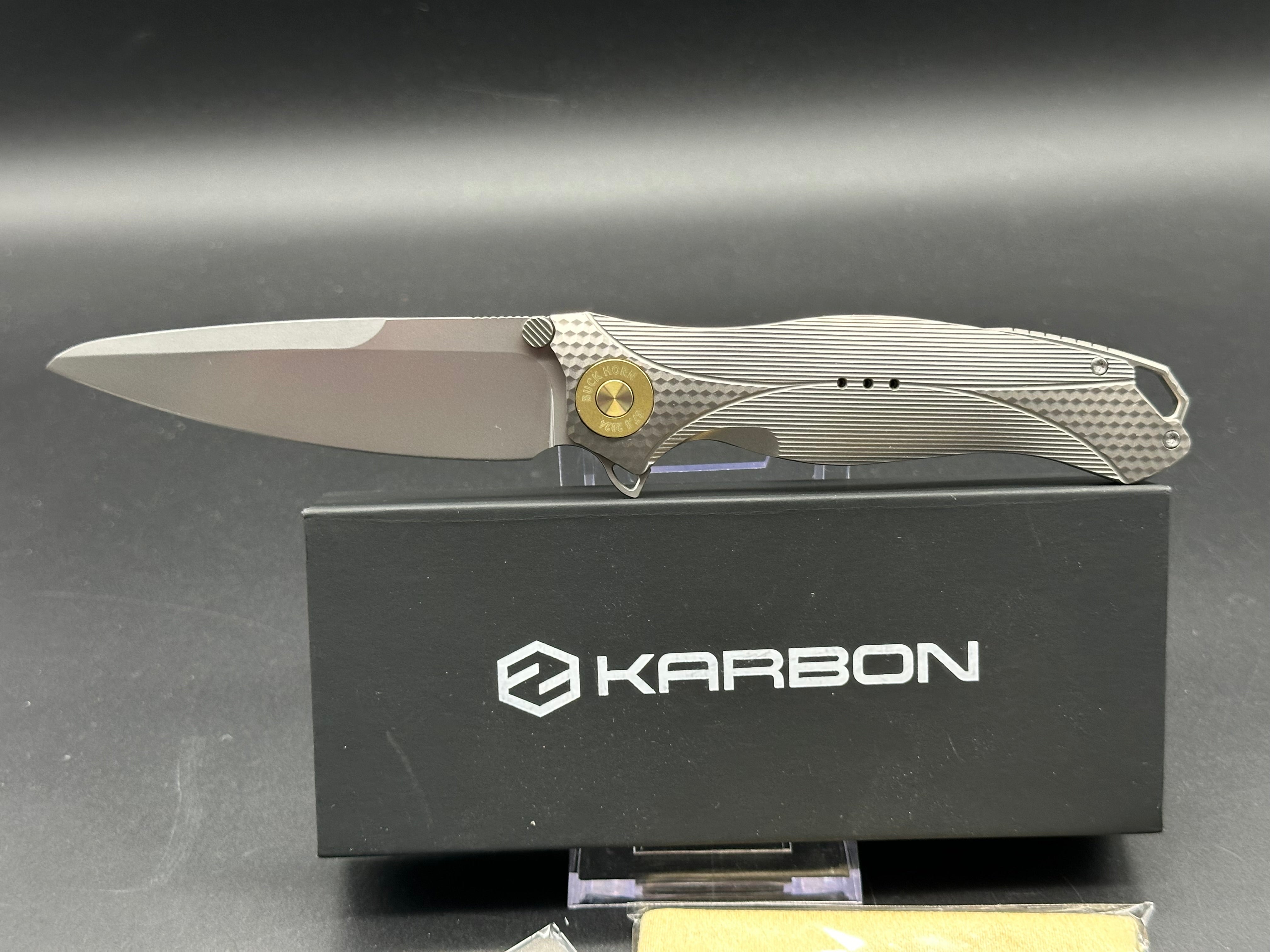 Ken Onion Karbon Knives Ketuo Buckhorn Titanium Frame Lock Folding Knife - 4 Bead Blast Finish | EDC, Outdoor Survival & Camping Gear