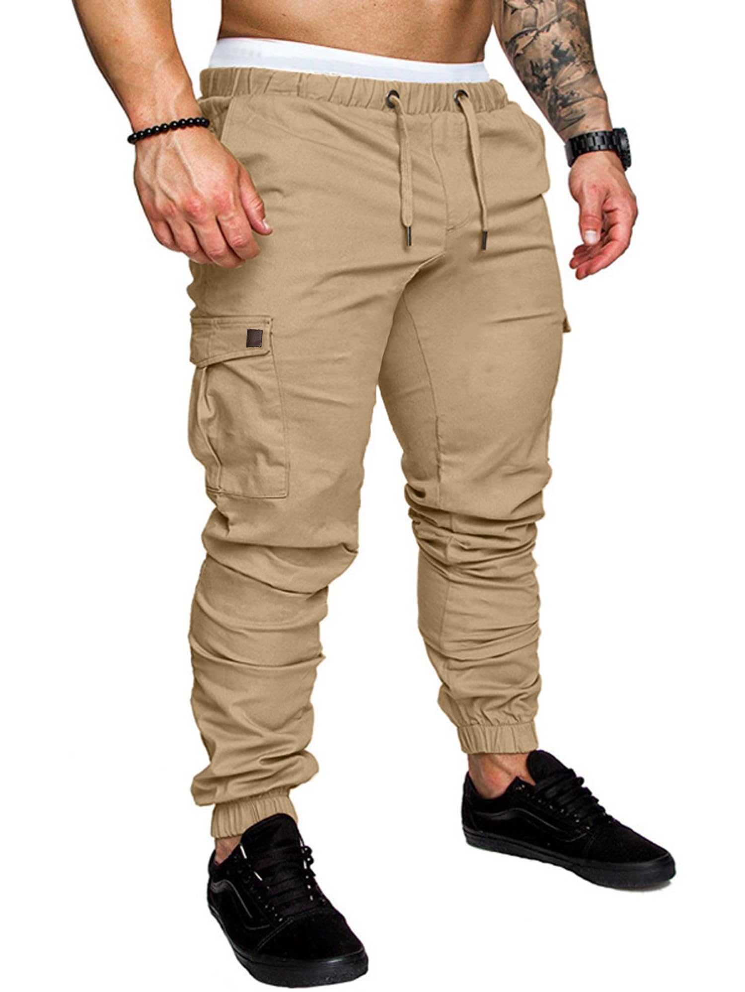 Comdecevis Men's Cargo Pants - Cotton Casual Joggers with 6 Pockets, Drawstring Sweatpants for Hiking, Outdoor & Workout | Perfect for Travel, Gym & Everyday Wear