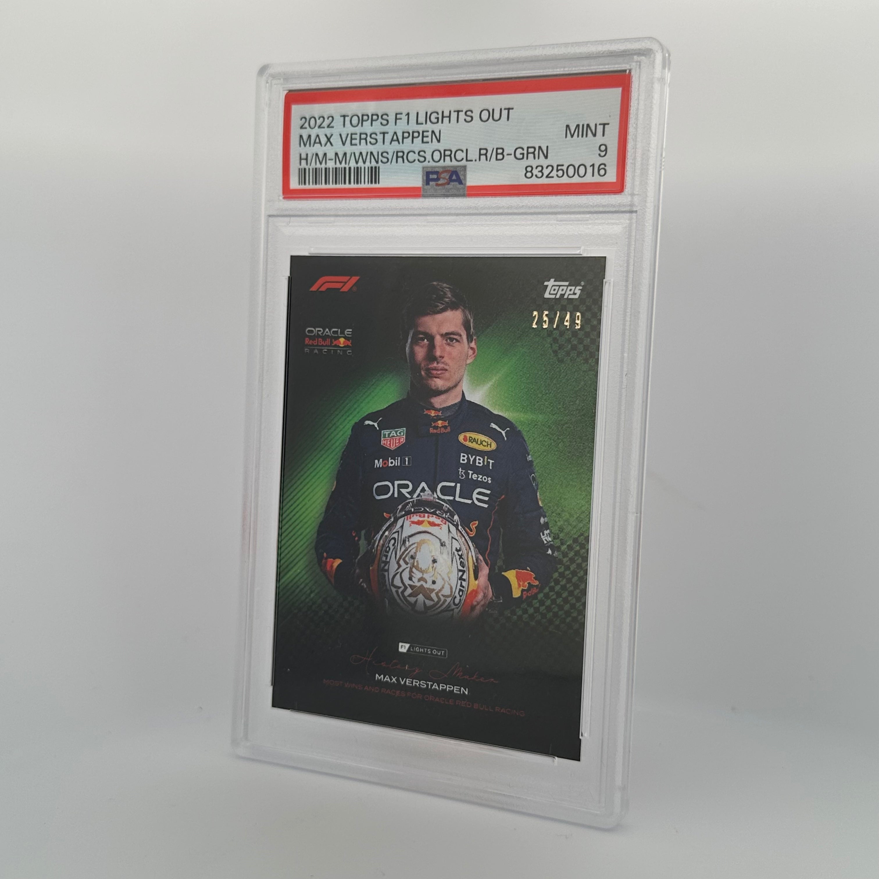 PSA 9 Max Verstappen History Maker /49 - Most Wins & Races for Oracle Red Bull Racing Green Parallel - Perfect for F1 Collectors and Racing Memorabilia Displays