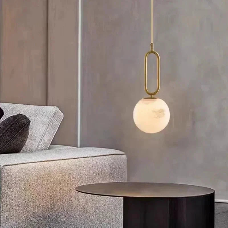 Orbit Glow Marble & Brass Pendant Light - Modern Ceiling Fixture for Dining Room, Kitchen Island, and Living Room Decor