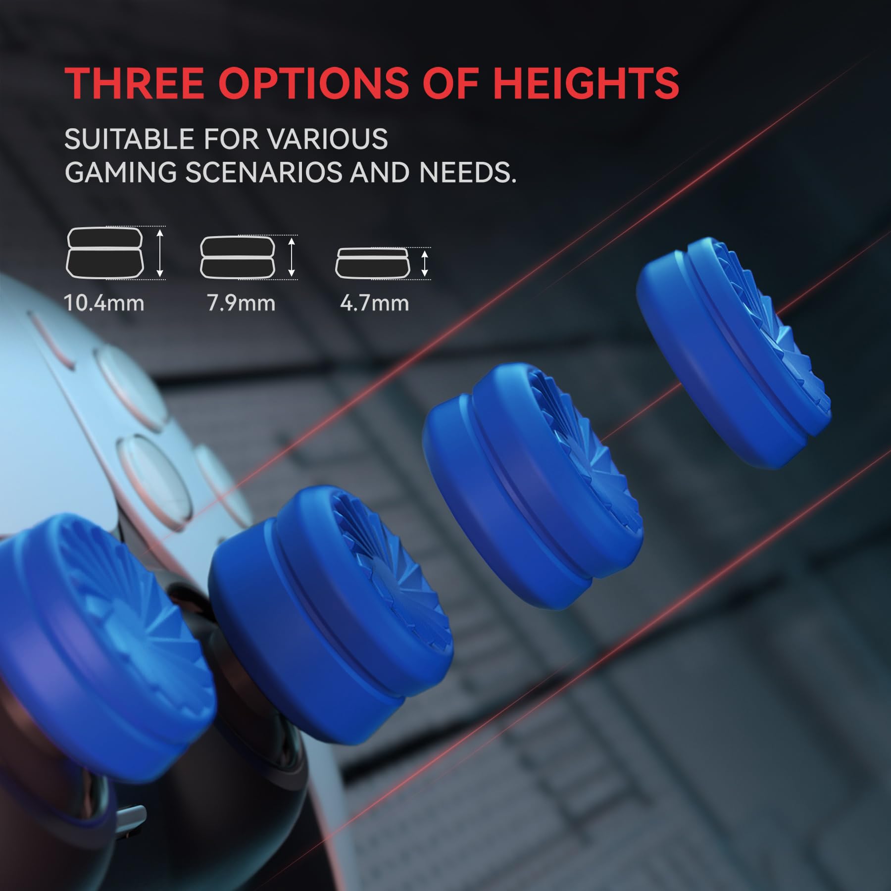 PlayVital 3 Height Thumbstick Caps for PS5, PS4, Xbox Core Wireless Controller, Xbox One, Elite Series 2 & Switch Pro - Blue Turbine Design - Enhanced Grip & Comfort for Gaming - Perfect for FPS, Racing & Long Gaming Sessions