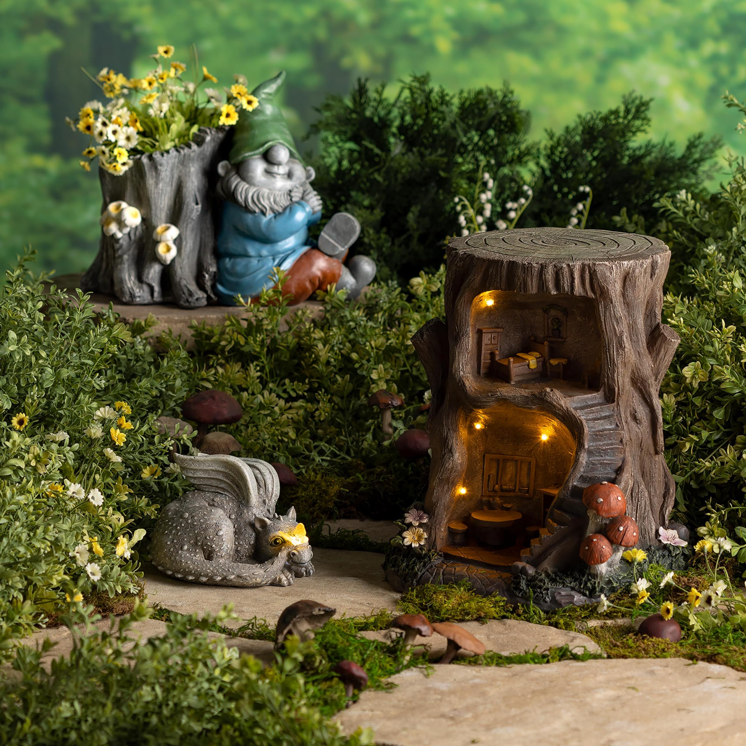 Evergreen Garden Baby Dragon Statue with Solar Butterfly Light | 8x7x6 Inch Outdoor Decor | Solar-Powered Dragon Figurine for Garden, Patio & Home Decor | Perfect for Fairy Gardens, Lawn Ornaments & Gift Ideas