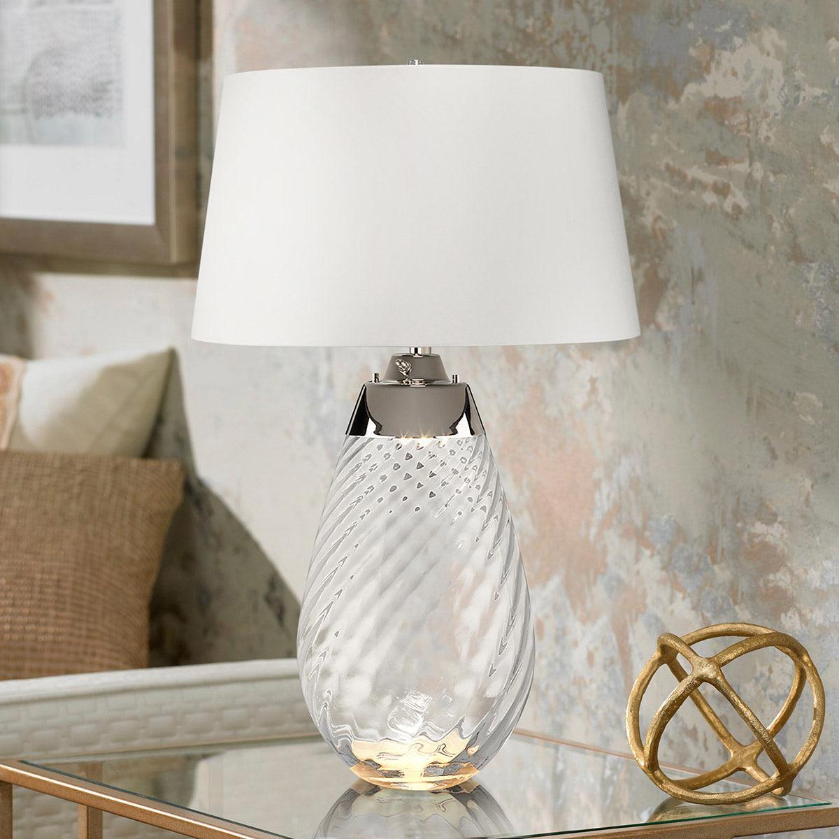 Lena 2-Light Large Smoke Glass Table Lamp with Off-White Shade - Perfect for Living Room, Bedroom, and Office Decor