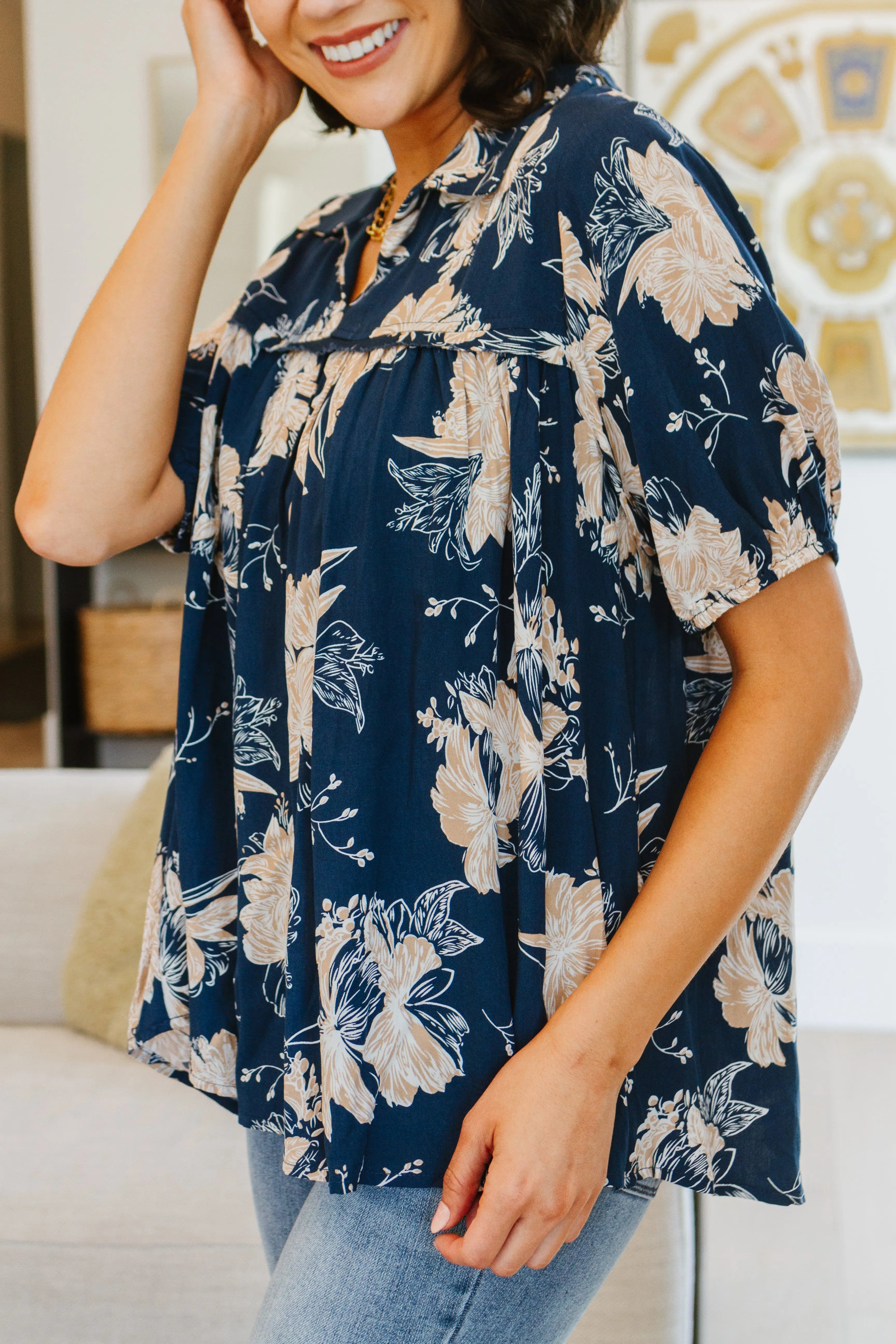 Just Coasting Floral Blouse - Women's Elegant Floral Print Top for Casual Wear, Office & Date Night Outfits | Perfect for Spring & Summer Fashion