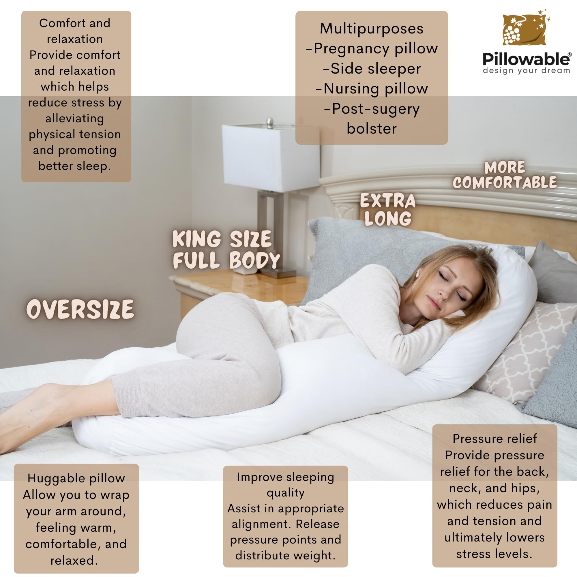 King Size Extra Long Round Body Pillow - 54x12 Inches Ultra Soft Bolster Pillow for Bed with Removable Washable Cover | Maternity Support, Back Pain Relief, Side Sleeper Comfort | Perfect for Pregnancy, Nursing, and Relaxation