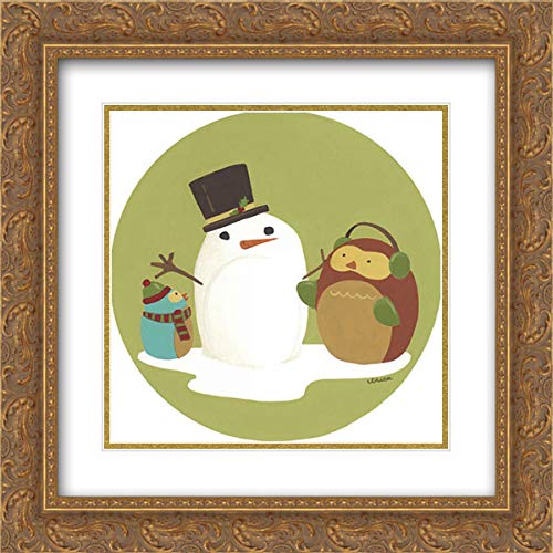 Vess June Erica 15x15 Inch Gold Ornate Framed Double Matted Museum Art Print - Happy Owlidays Holiday Wall Decor - Perfect for Christmas Home Decor, Living Room & Office Wall Art