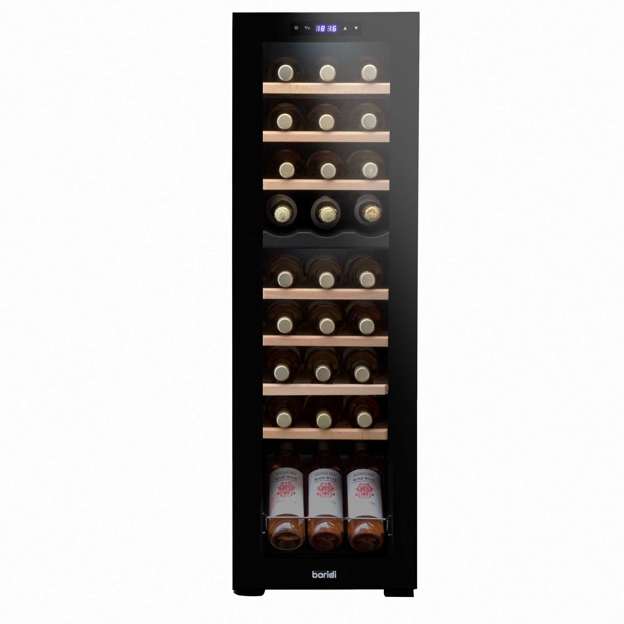 Baridi 27 Bottle Dual Zone Wine Cooler Refrigerator - Touch Screen Control, Adjustable Wooden Shelves, LED Lighting - Perfect for Home Bars, Restaurants, and Wine Cellars
