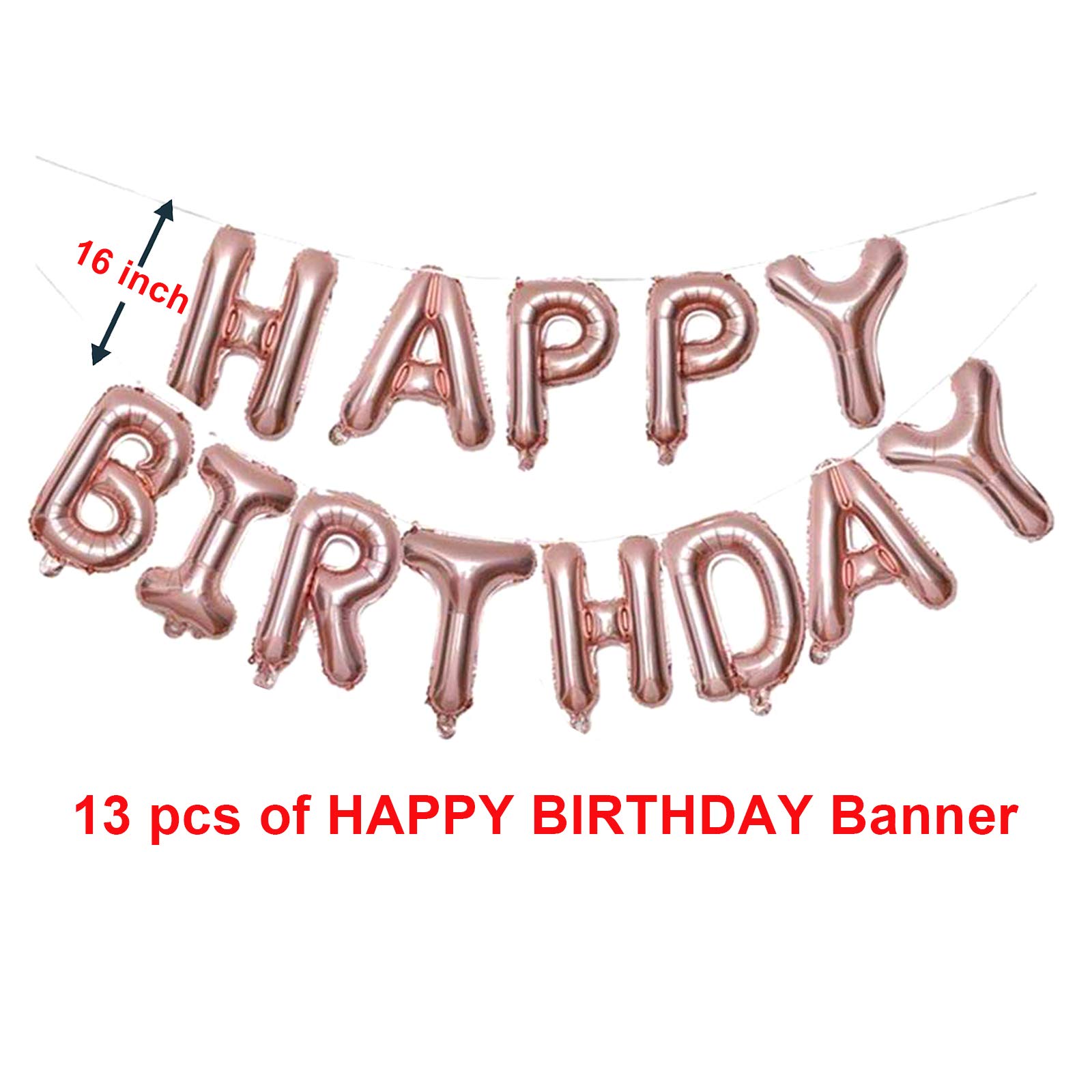 16 Inch Happy Birthday Balloons Decorations Set - 13 Letter Balloons, 2 Giant Star Foil Balloons, 4 Confetti Balloons, 6 Latex Balloons (Rose Gold) | Party Decor, Baby Shower, Anniversary Celebration, Wedding Backdrop, Photo Booth Props