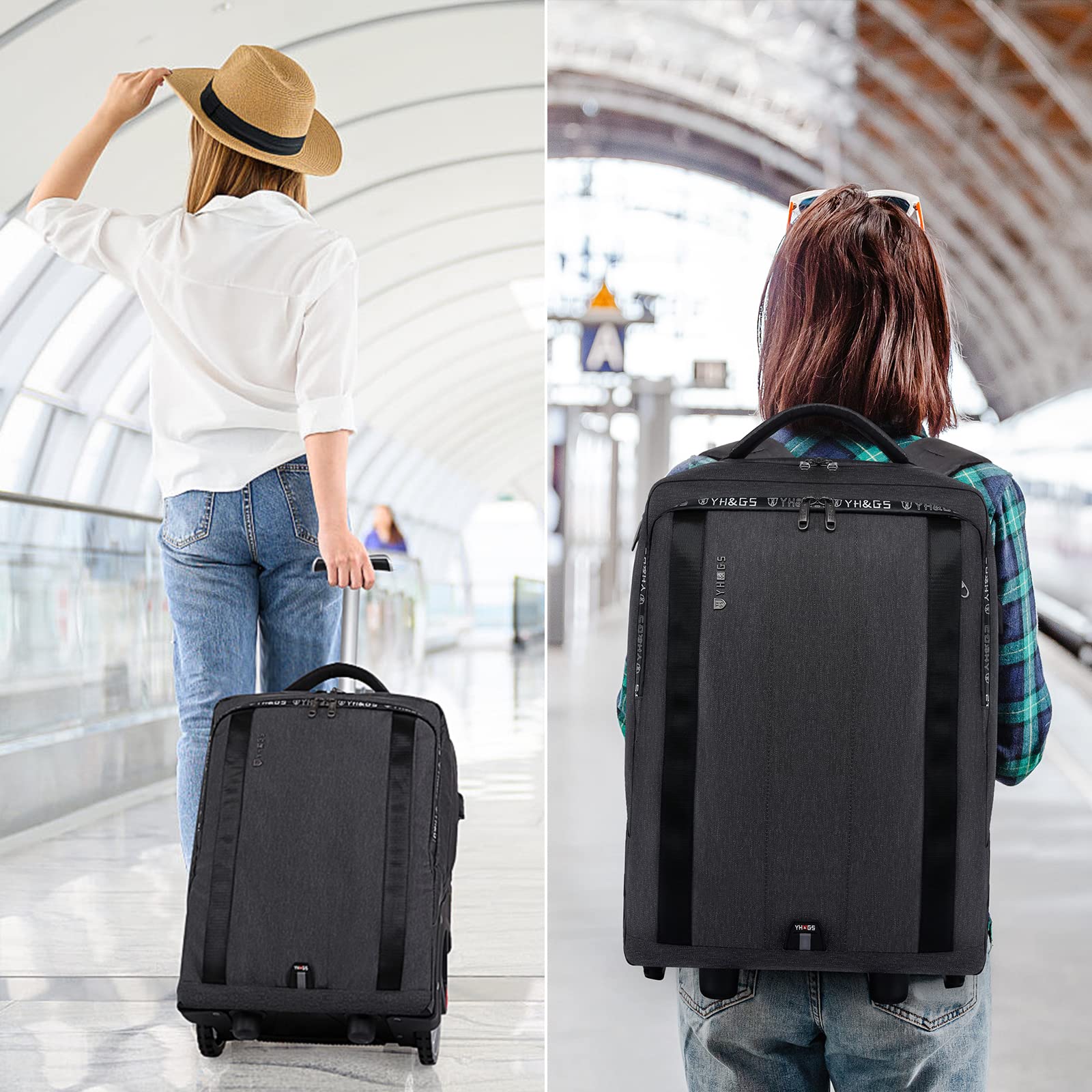 Rolling Backpack with Wheels - Travel & Work Laptop Backpack for Women & Men - 17.3 Inch Carry-On Luggage - Black | Perfect for Business Trips, Commuting & Air Travel