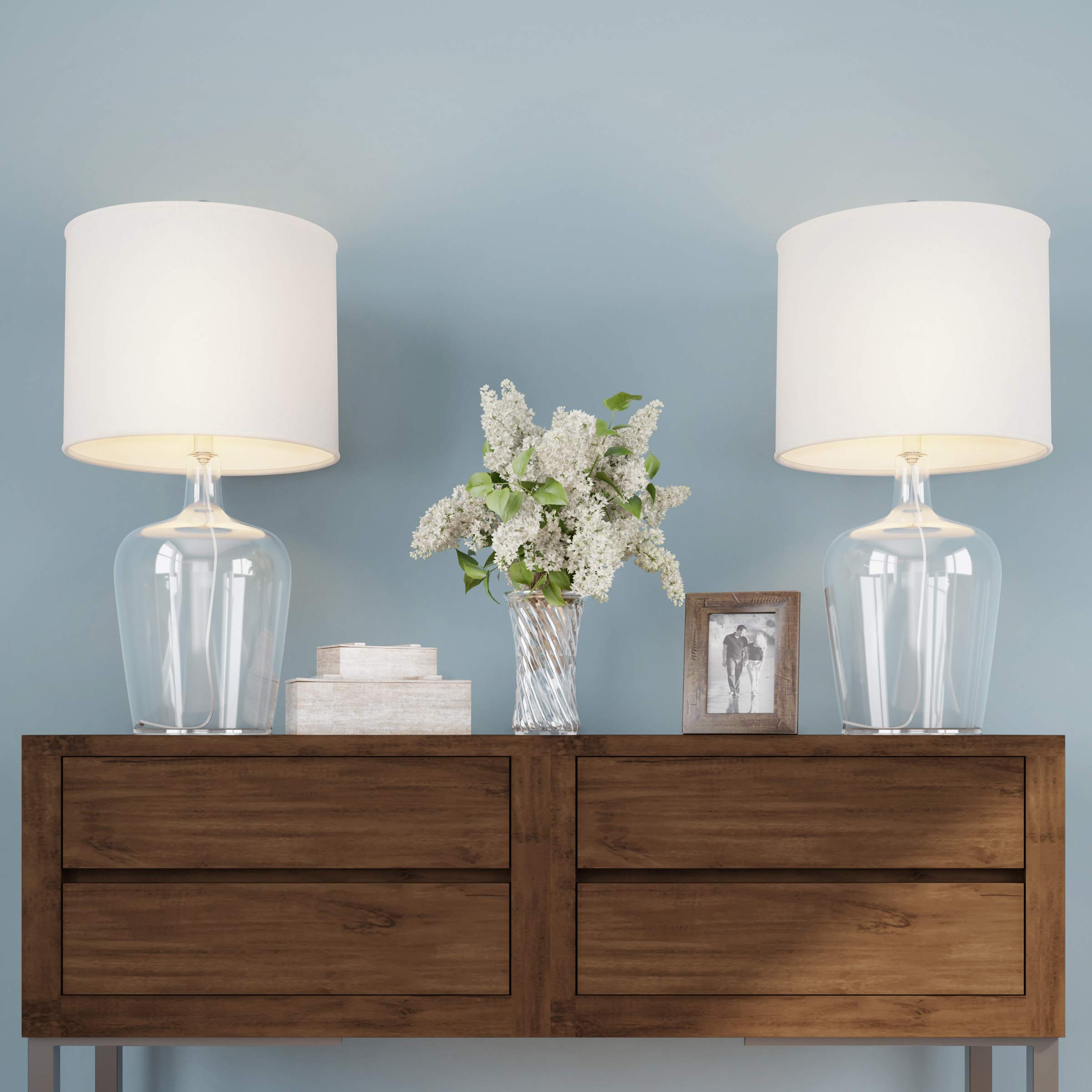 Lavish Home Glass Cloche Table Lamps Set of 2 - Modern Farmhouse LED Accent Lights for Bedroom, Living Room & Office Decor - Perfect for Reading Nooks, Nightstands & Coffee Tables