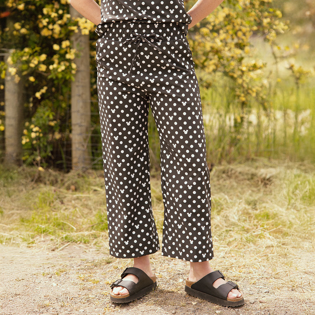 Disney Mickey Mouse Audrey Wide Leg Pants with Polka Dots - Women's Casual Lounge Pants for Disney Fans, Home Wear & Theme Park Outfits