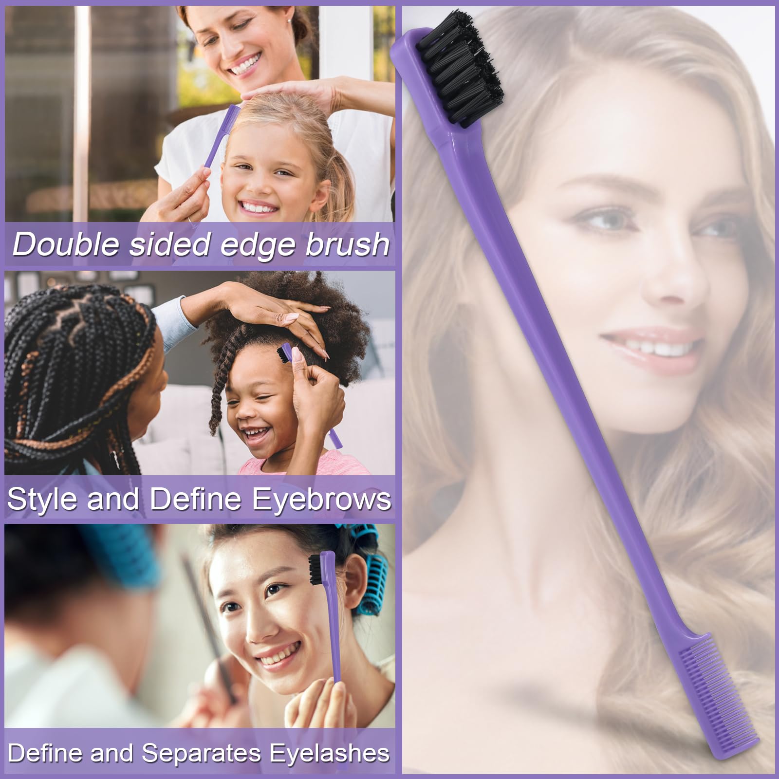 **Purple Hair Brush & Styling Comb Set - Detangling Brush for Women, Men & Kids with Curly Hair - Includes Detangler, Teasing Brush, Rat Tail Comb & Edge Brush - Perfect for Salon, Home & Travel Styling**