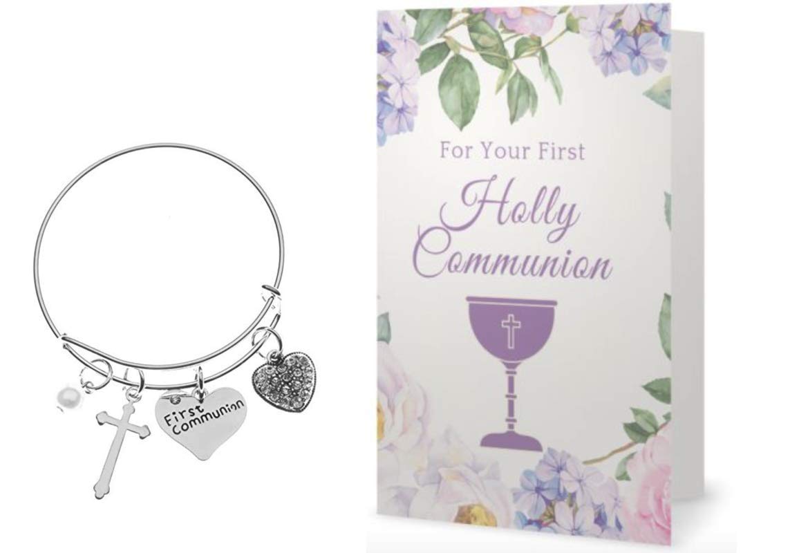 First Communion Bracelet & Card Gift Set - Cross Jewelry for Girls - Perfect 1st Communion Gift