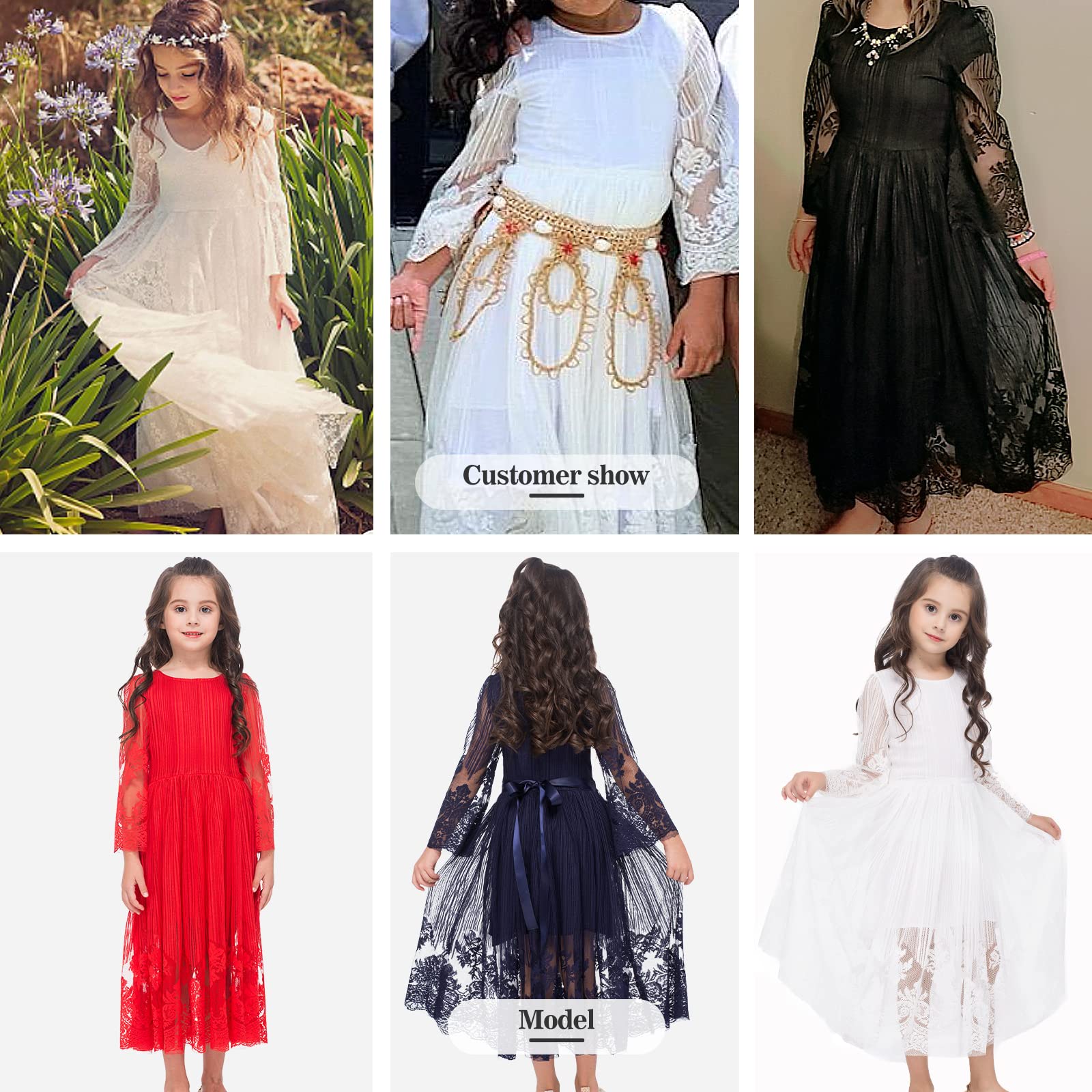 Girls Lace Floral Dress - Long Sleeve Midi Communion Dress for Flower Girls, First Communion, Birthday Parties & Weddings | Perfect for Special Occasions & Formal Events