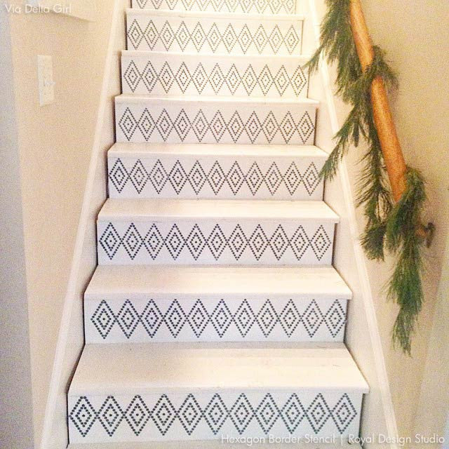 Hexagon Border Moroccan Stencil for Wall Painting, DIY Home Decor, and Furniture Design - Perfect for Geometric Patterns, Mosaic Art, and Creative Craft Projects