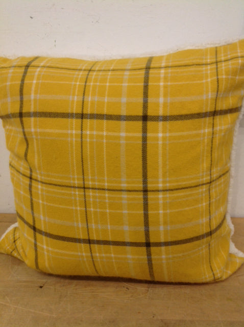 DKNY Yellow Plaid Fleece Pillow - Soft & Cozy 20