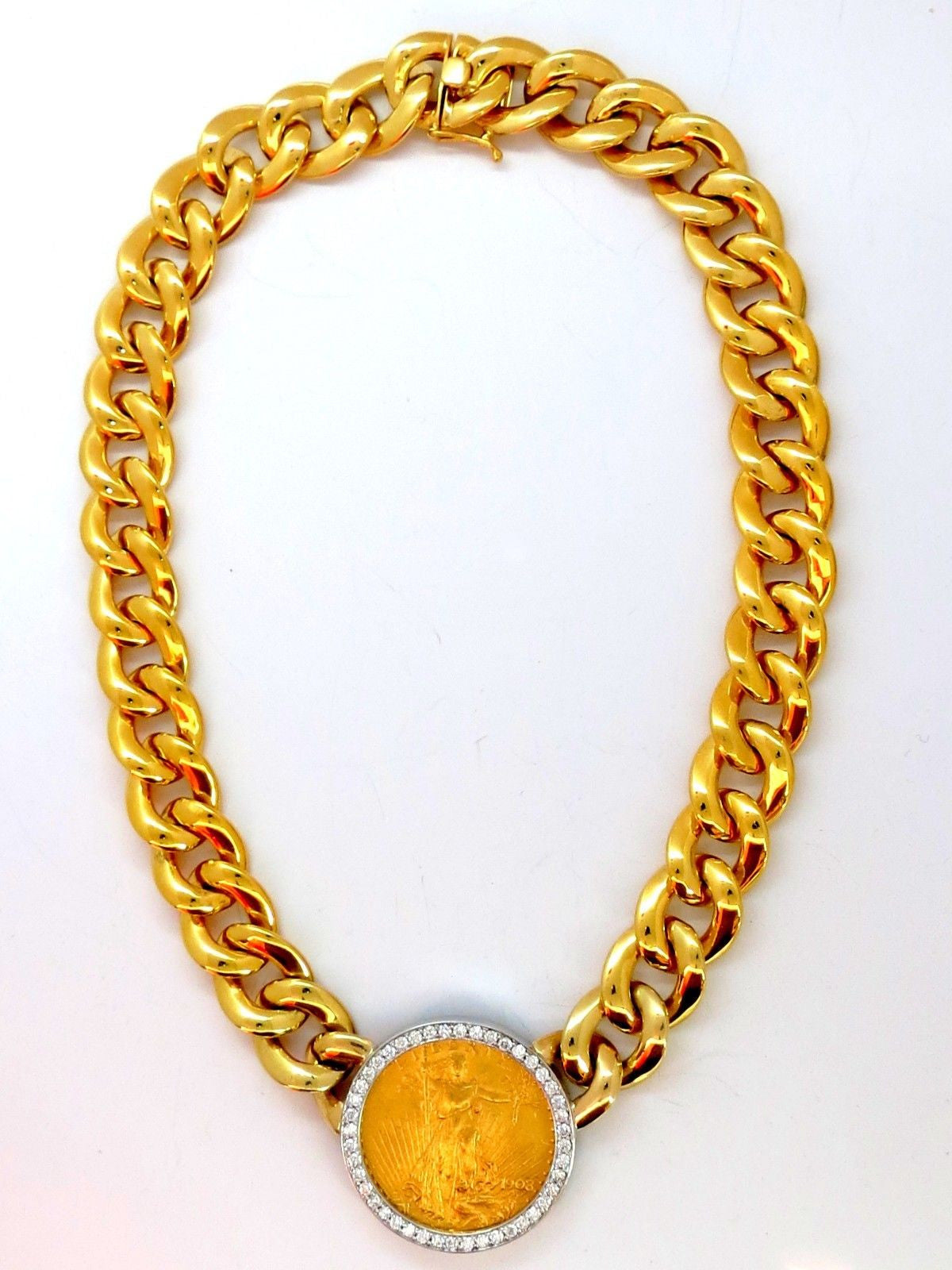 1908 Liberty Fine Gold Coin 2.00ct Diamond Cuban Link Necklace for Men - Luxury Vintage Jewelry Gift for Anniversary, Birthday & Special Occasions