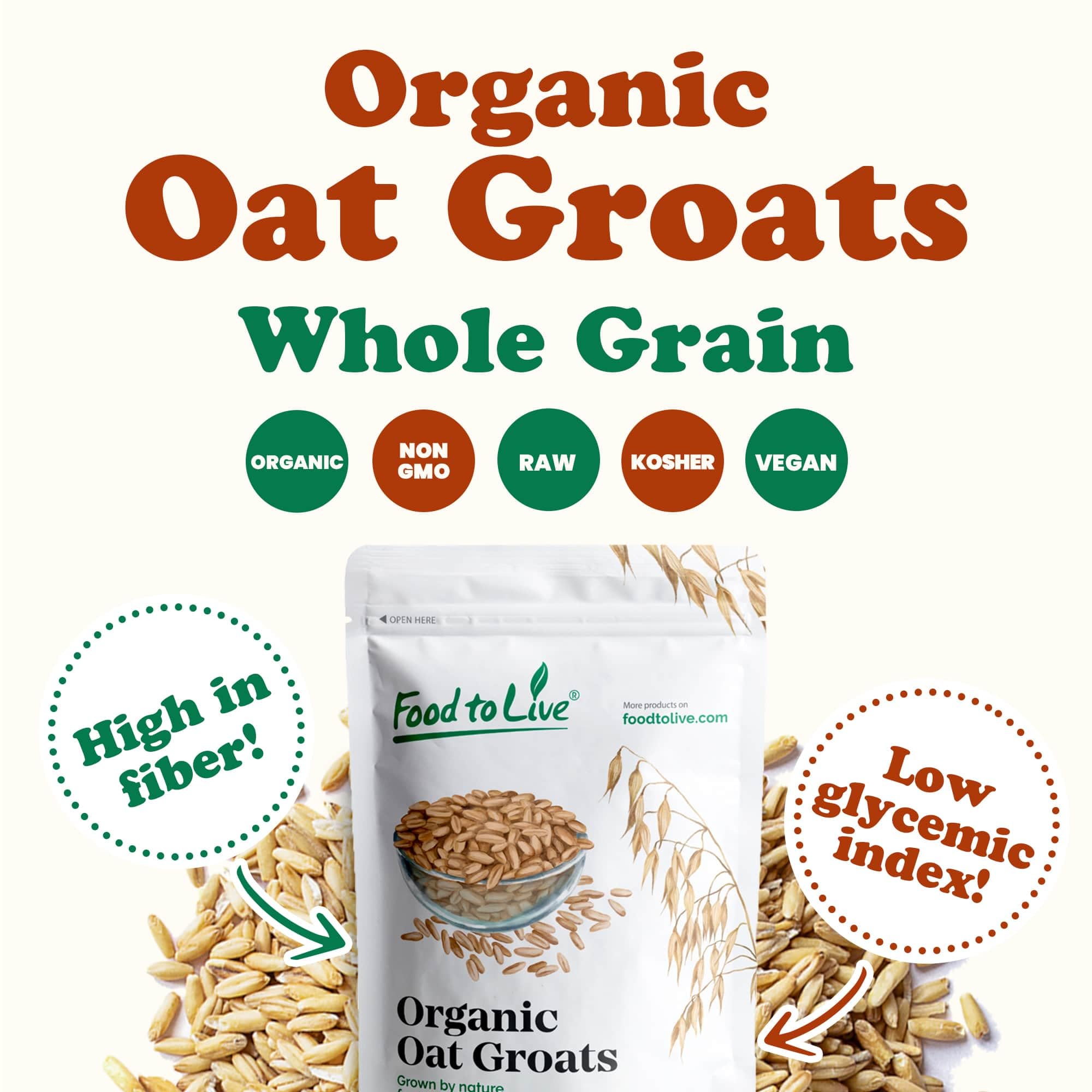 Organic Oat Groats 25 lbs - 100% Whole Grain, Non-GMO, Kosher, Raw, Vegan Bulk Oats - High in Protein, Fiber & Minerals - Perfect for Breakfast, Baking & Healthy Recipes