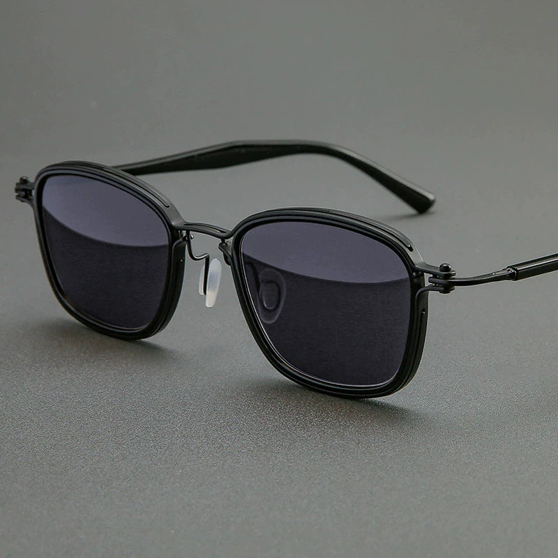 Black Unisex Full Rim Square Titanium Acetate Sunglasses - Lightweight UV Protection for Men & Women - Perfect for Driving, Beach, and Outdoor Activities