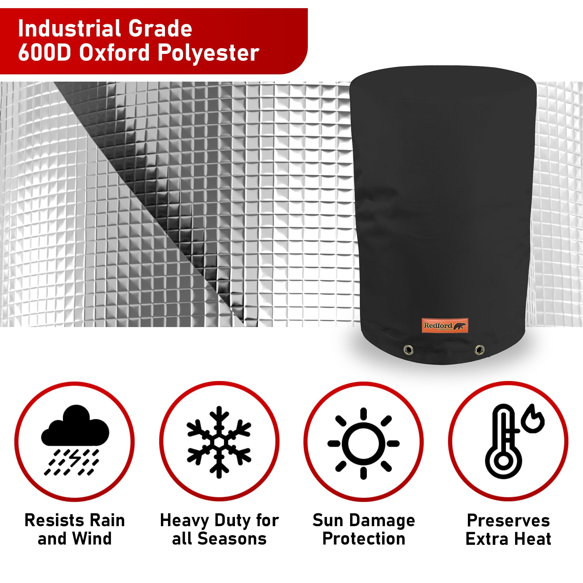 Redford Supply Co. Cold Snap (5°F) Round Water Pressure Tank Cover - Weatherproof & Insulated Winter Freeze Protection Cover for Well Pumps & Pressure Tanks (20
