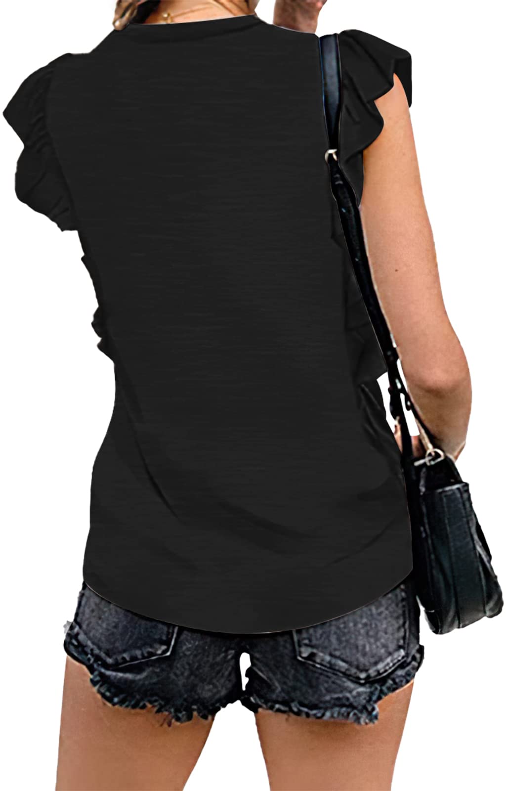 THANTH Women's Summer Ruffle Short Sleeve T-Shirt - Casual Loose Fit Crew Neck Blouse Top for Everyday Wear, Work & Date Nights