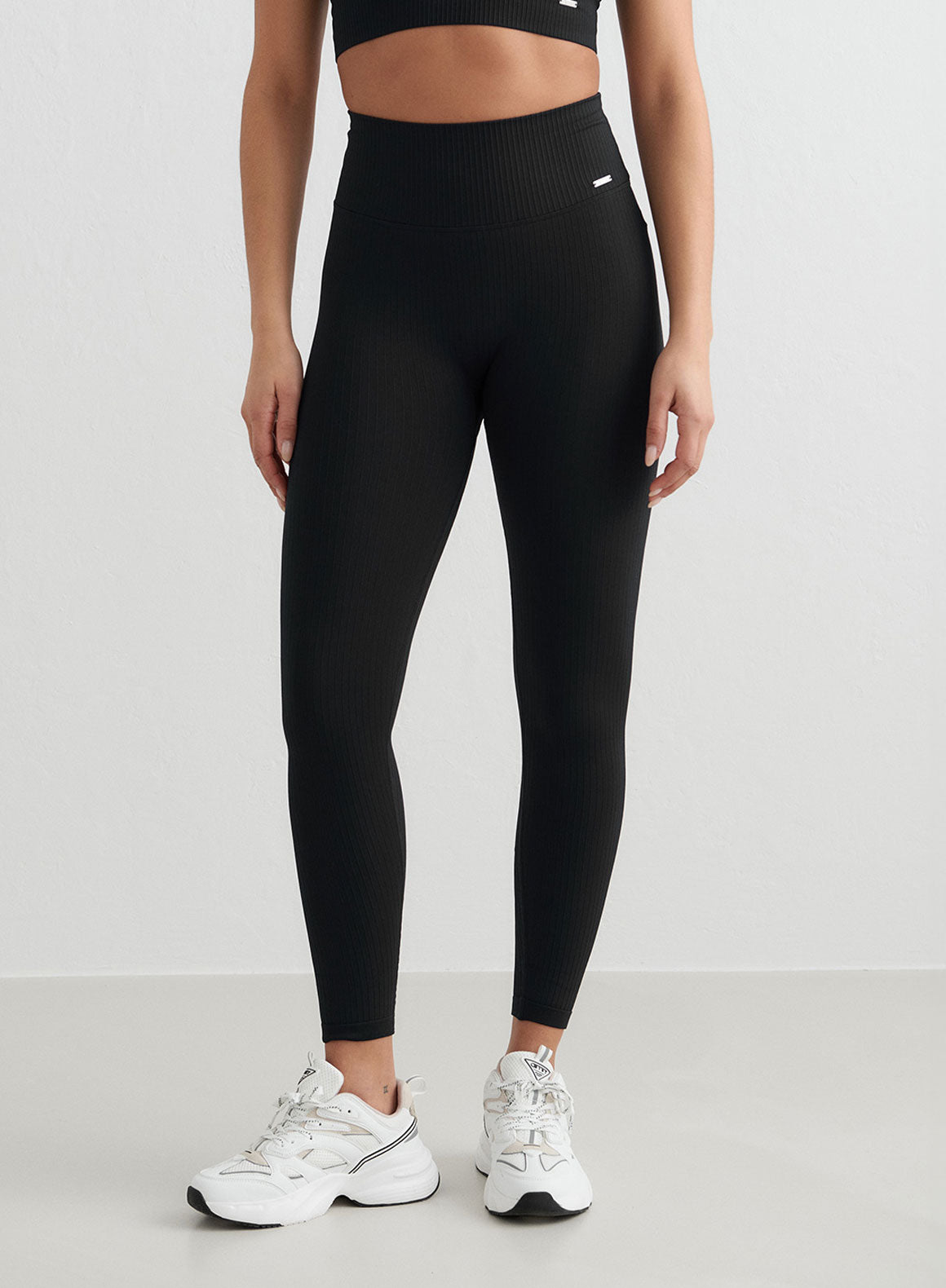 Black Ribbed Seamless Tights for Women - High Waist Yoga Pants, Stretchy Workout Leggings - Perfect for Gym, Running, Lounge & Everyday Wear