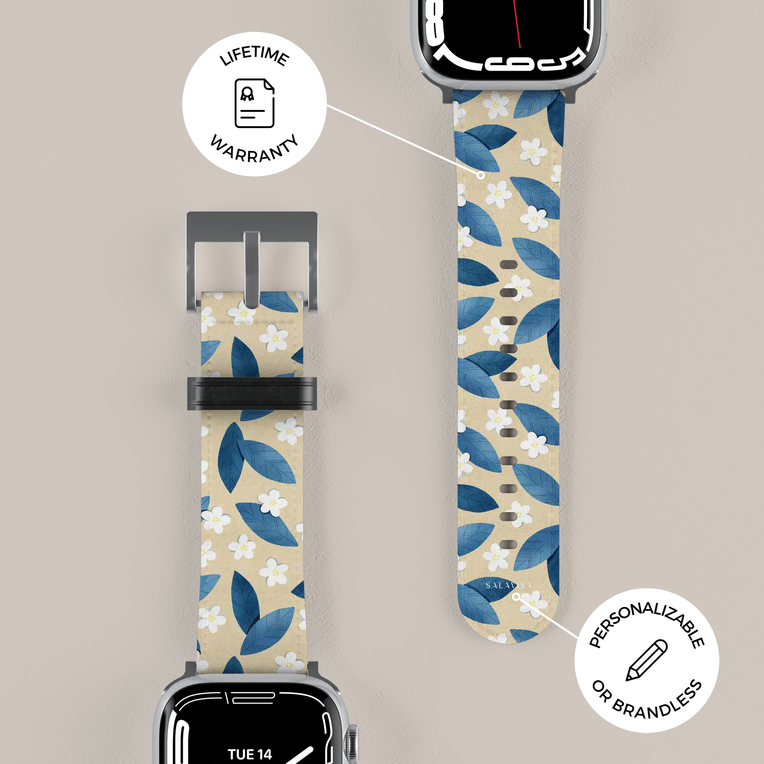 Premium Blue Leaf Pattern Apple Watch Band - Stylish & Durable Replacement Strap for Apple Watch Series 1/2/3/4/5/6/7/8/SE - Perfect for Workouts, Outdoor Activities & Everyday Fashion