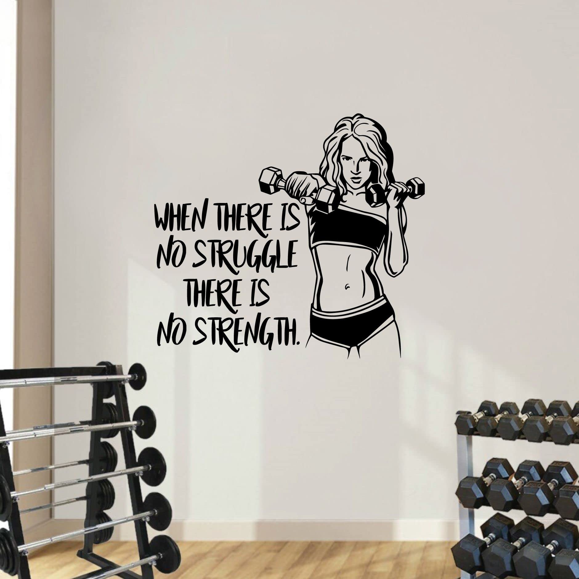 Inspirational Fitness Quote Vinyl Wall Art - 'When There Is No Struggle There Is No Strength' Motivational Workout Decal for Home Gym & Exercise Room (8x10 inch) - Perfect for Gym Wall Decor & Workout Motivation